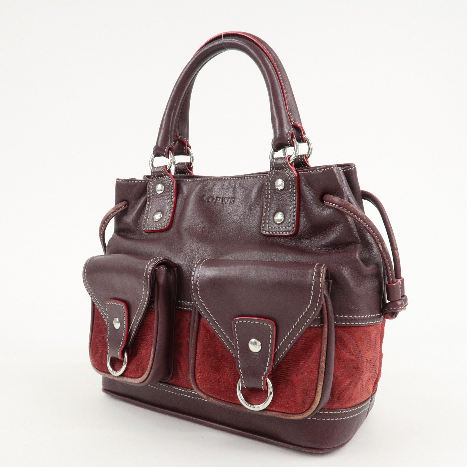 LOEWE Anagram Suede Leather Hand Bag Bordeaux