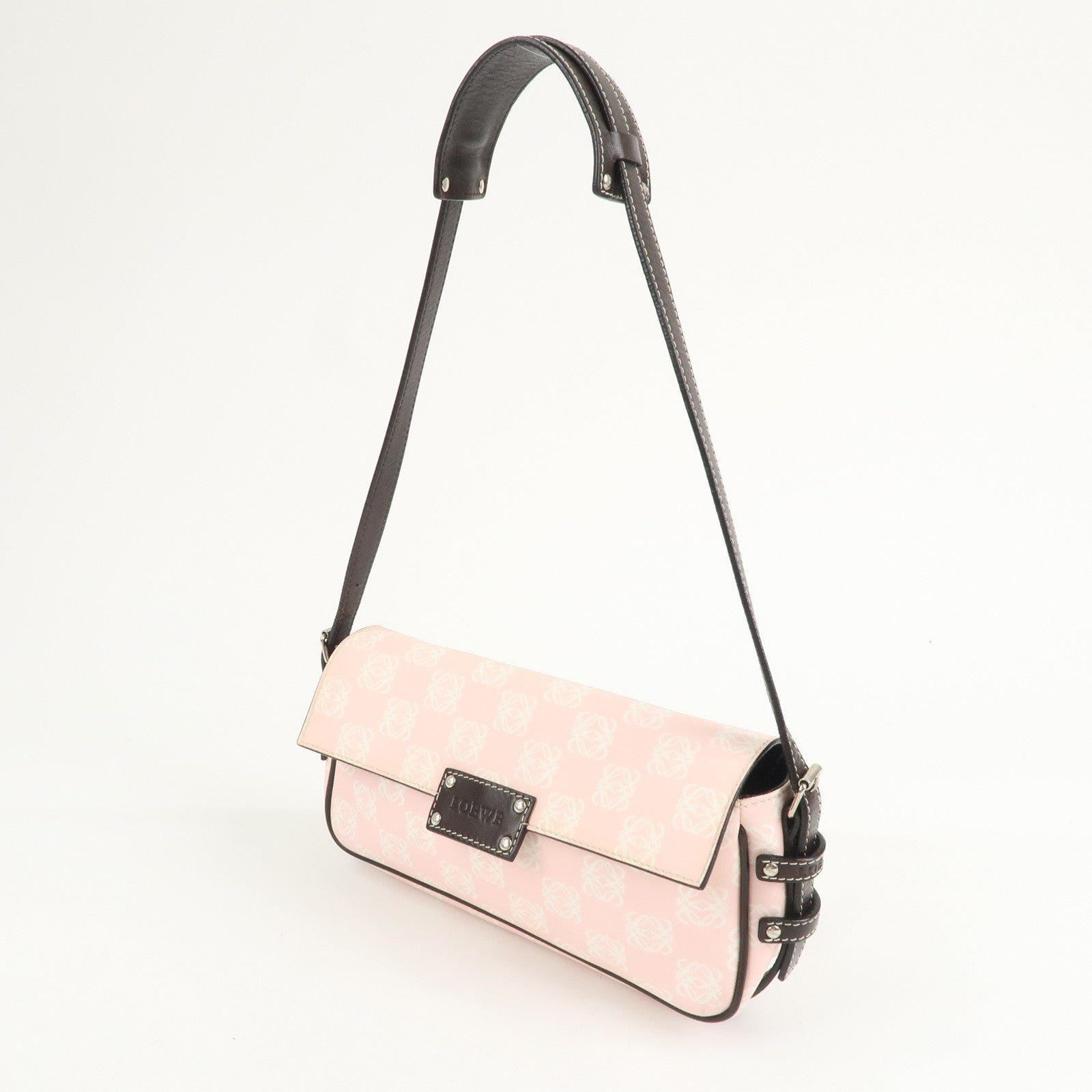 LOEWE Anagram PVC Leather Shoulder Bag Hand Bag Pink Brown