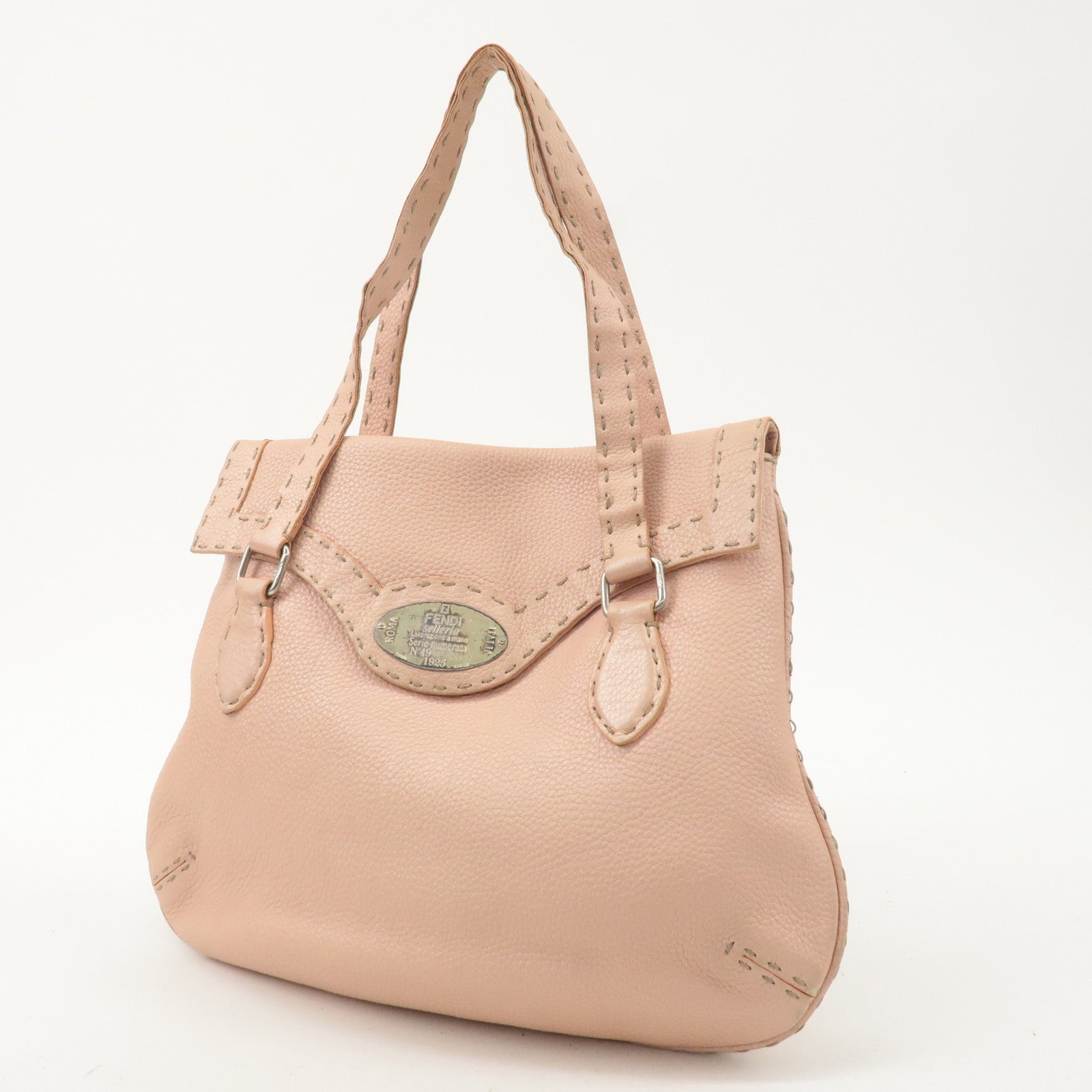 FENDI Selleria Leather Shoulder Bag Pink