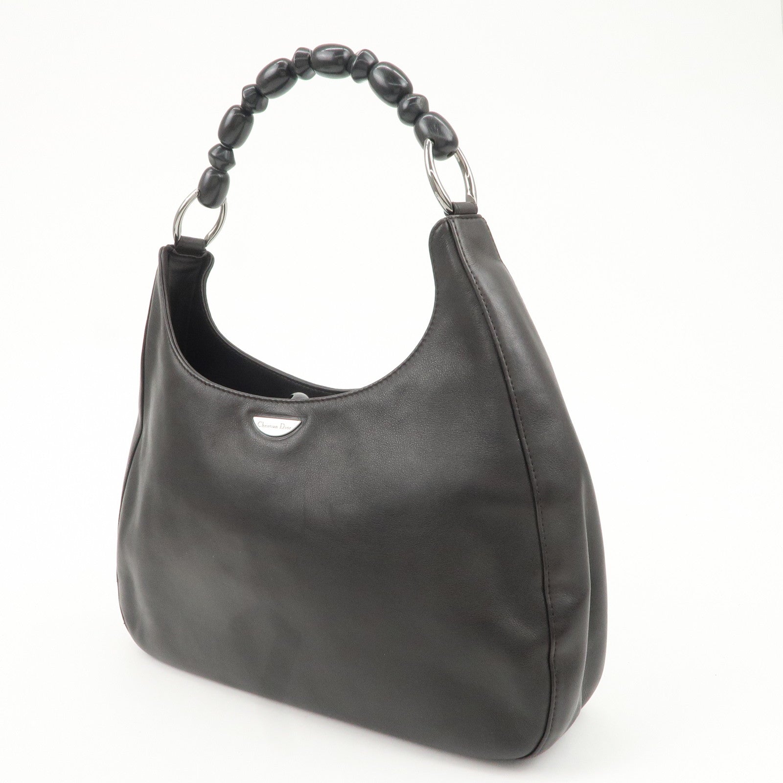 Christian Dior Maris Pearl Leather Shoulder Bag Dark Brown Used