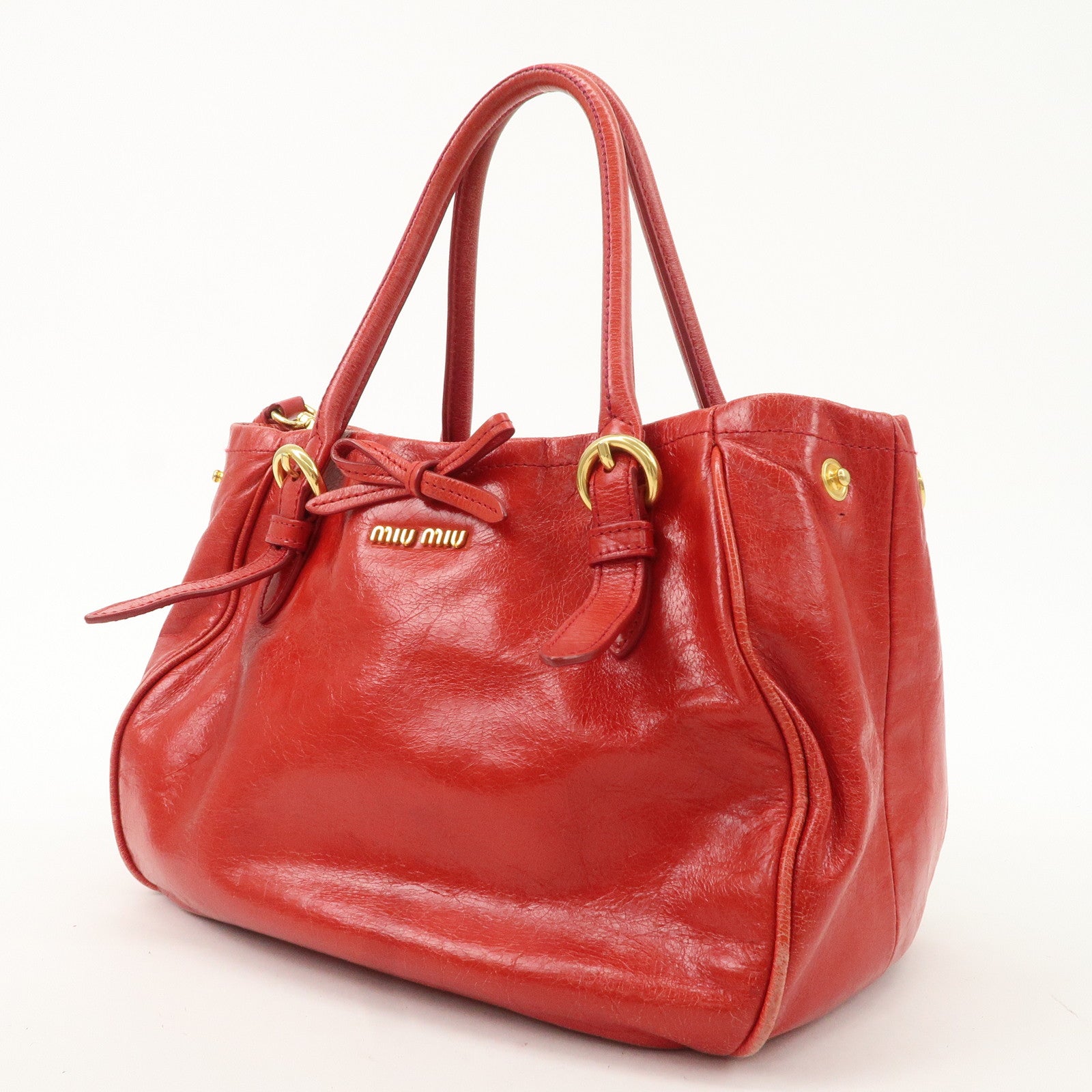 MIU MIU Leather 2WAY Bag Hand Bag Shoulder Bag Gold HDW Red