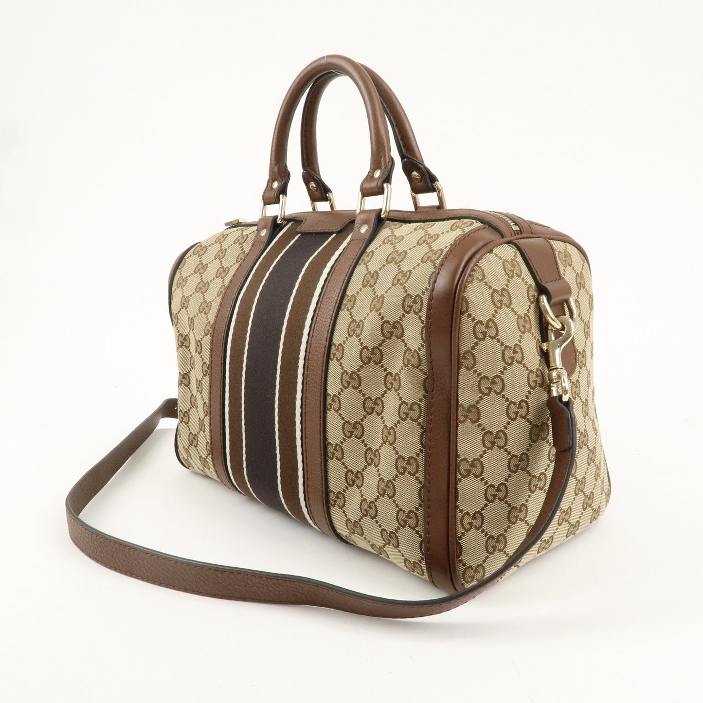 GUCCI Sherry Line GG Canvas Leather 2Way Boston Bag Brown 247205