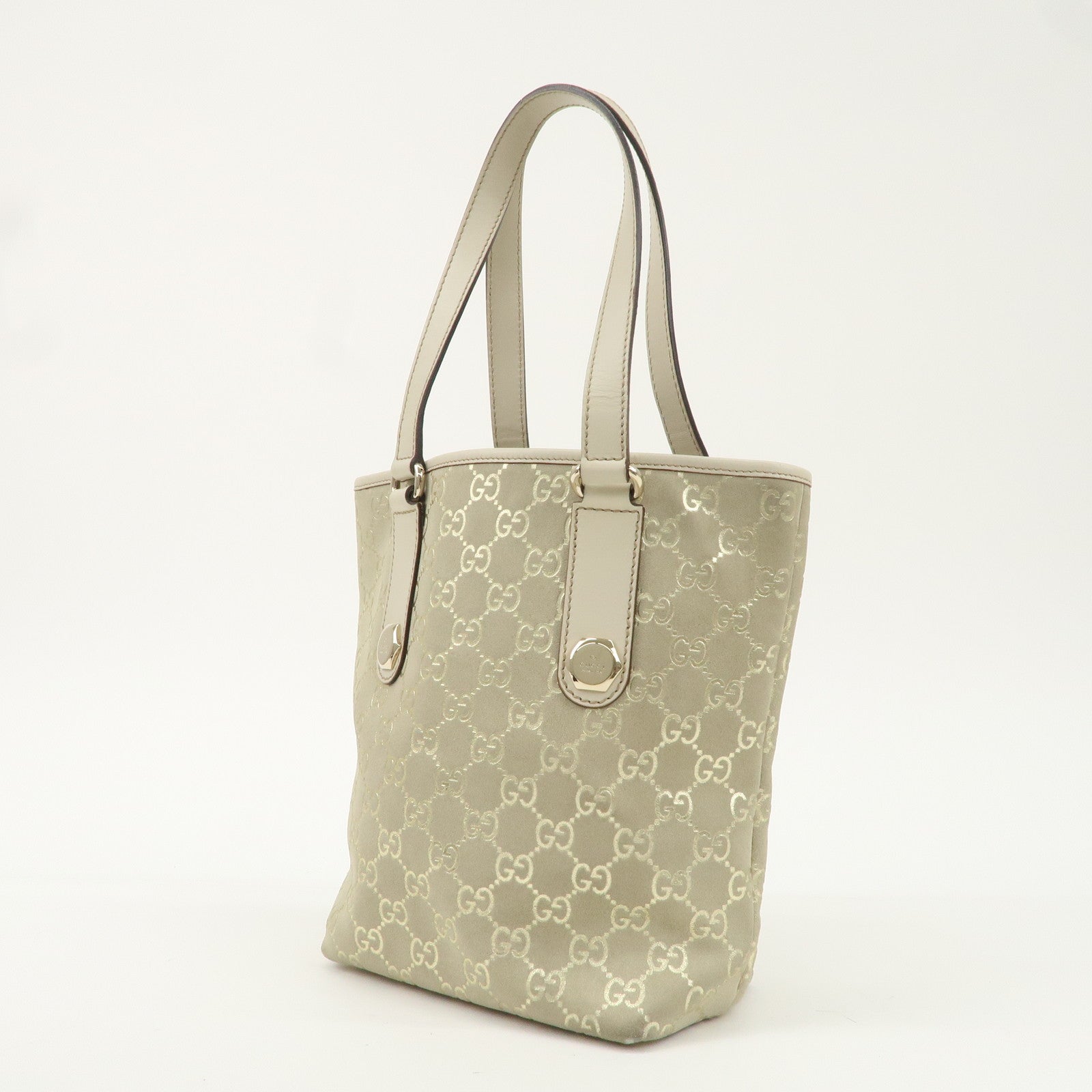 GUCCI GG Suede Leather Tote Bag Hand Bag Ivory Beige 153361