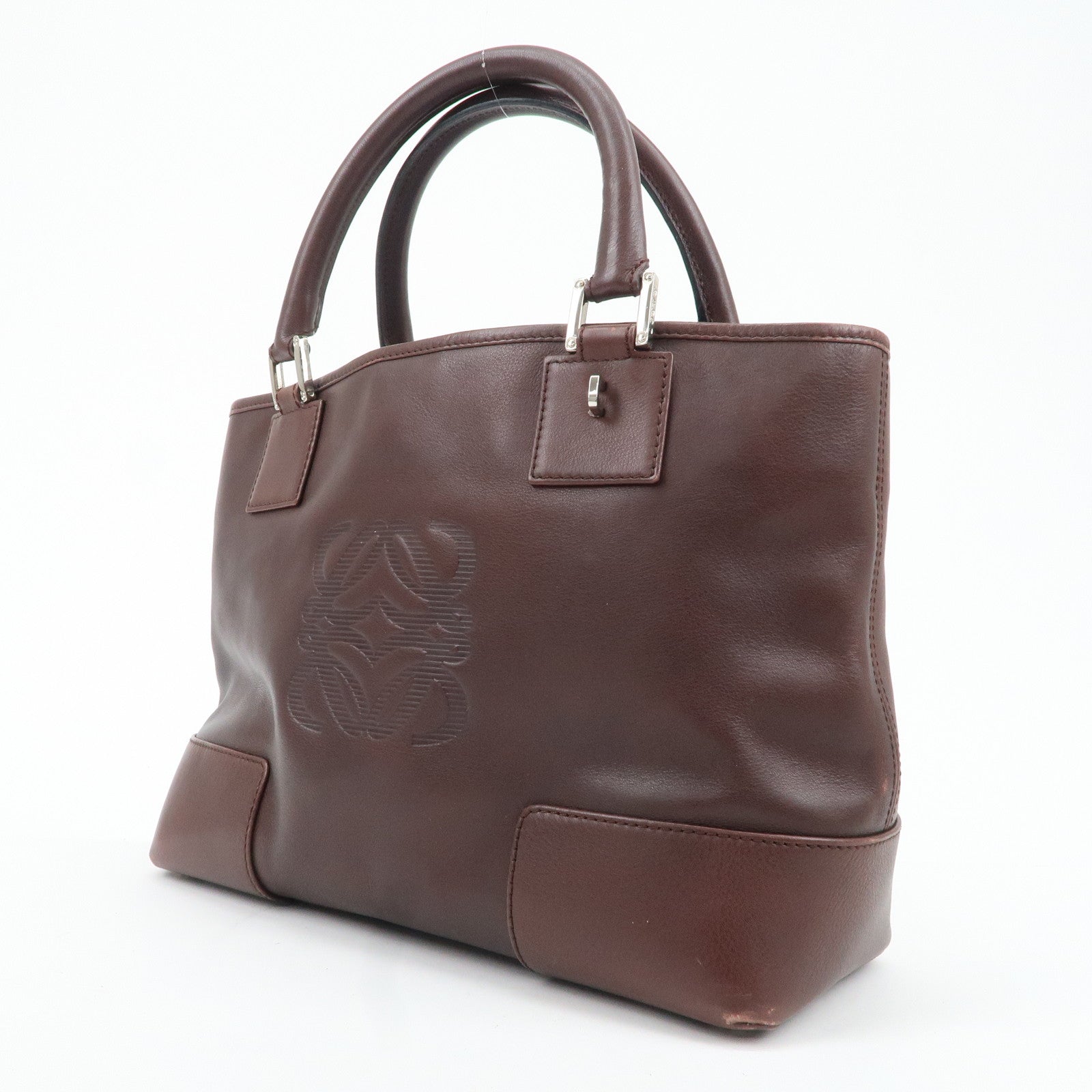 LOEWE Anagram Amazone 28 Leather Tote Bag Hand Bag Dark Brown