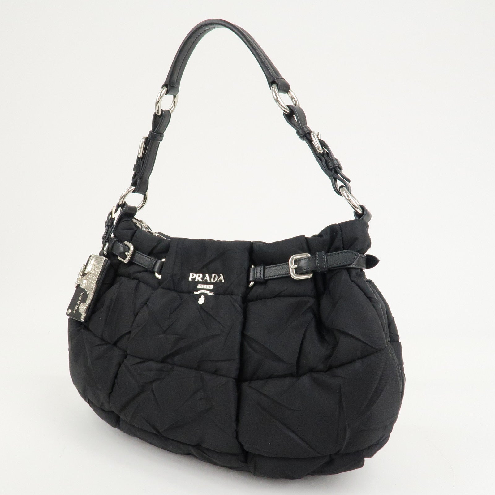 PRADA Crispy Nylon Leather Shoulder Bag Black BR3808