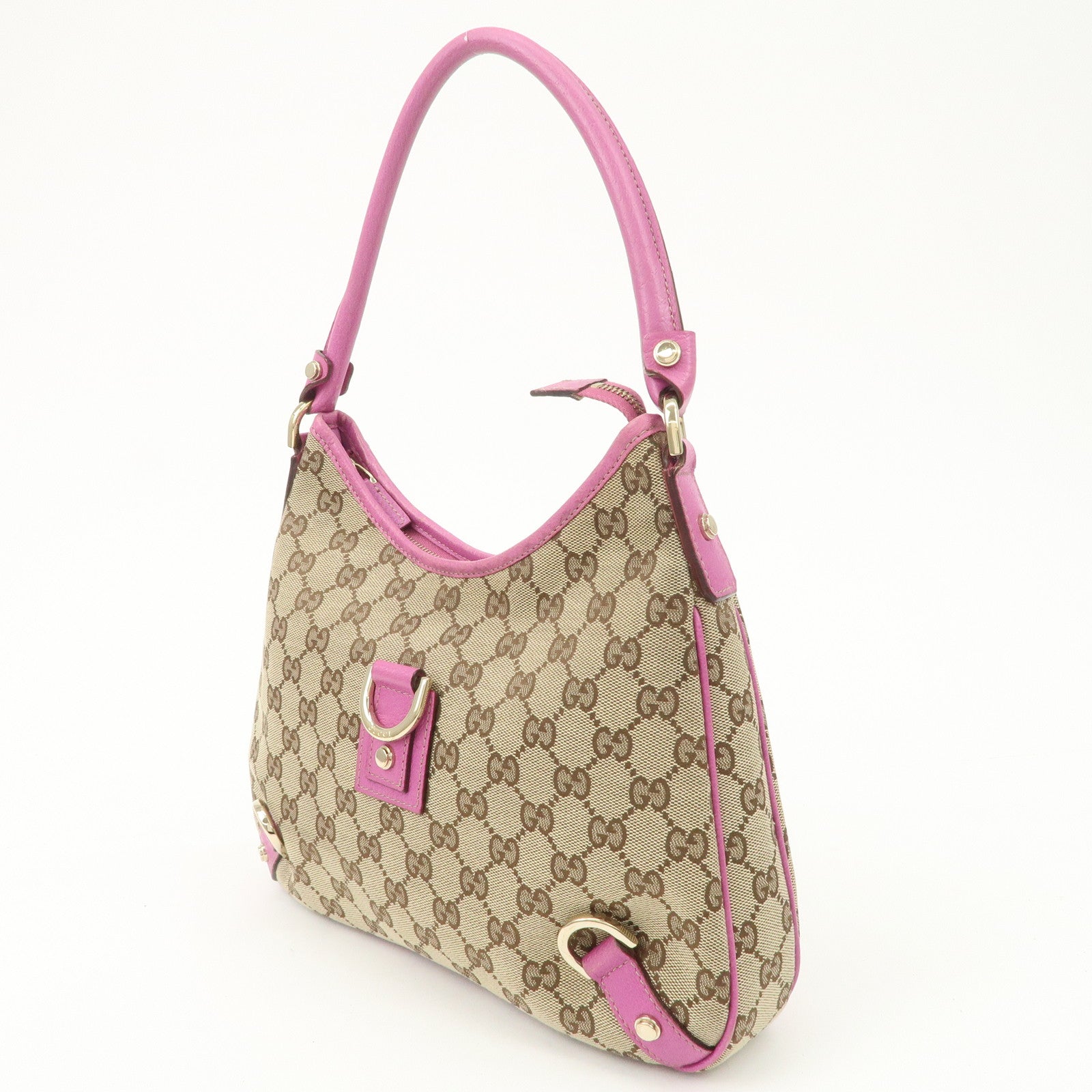 GUCCI Abbey GG Canvas Leather Shoulder Bag Beige Pink 130739 Used