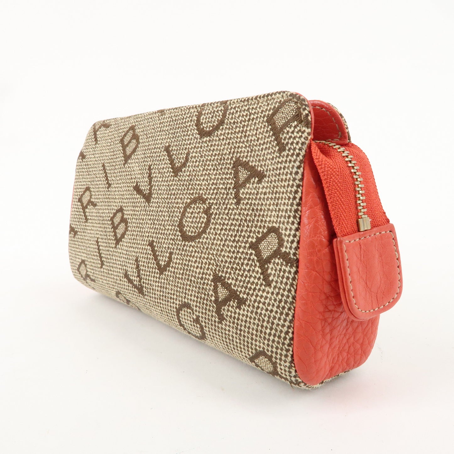 BVLGARI Canvas Leather Logomania Pouch Beige Red