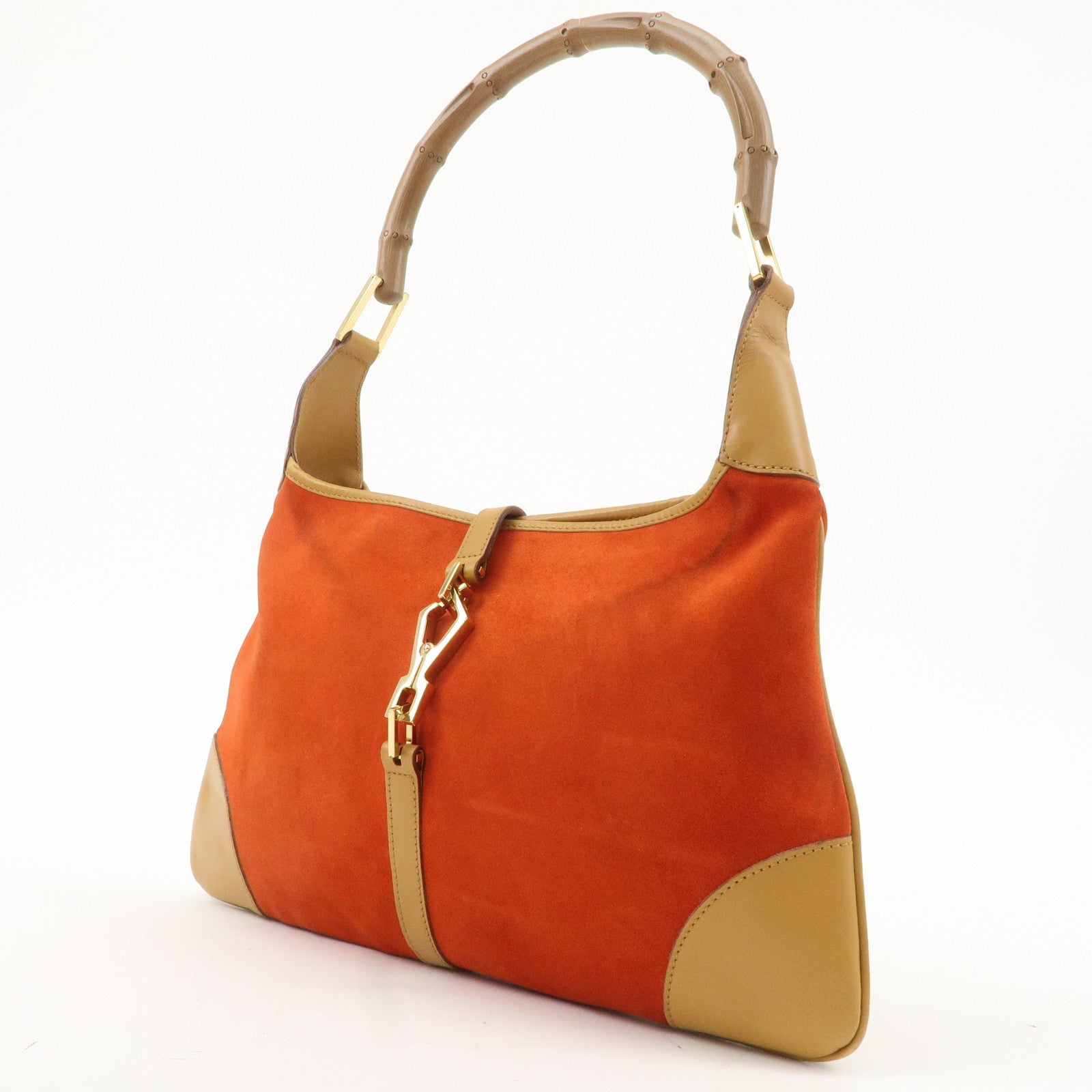 GUCCI Bamboo Suede Leather Shoulder Bag Orange 001.4060