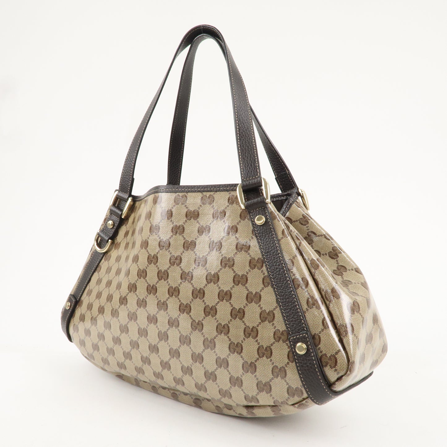 GUCCI Abbey GG Crystal Leather Tote Bag Beige Brown 293578