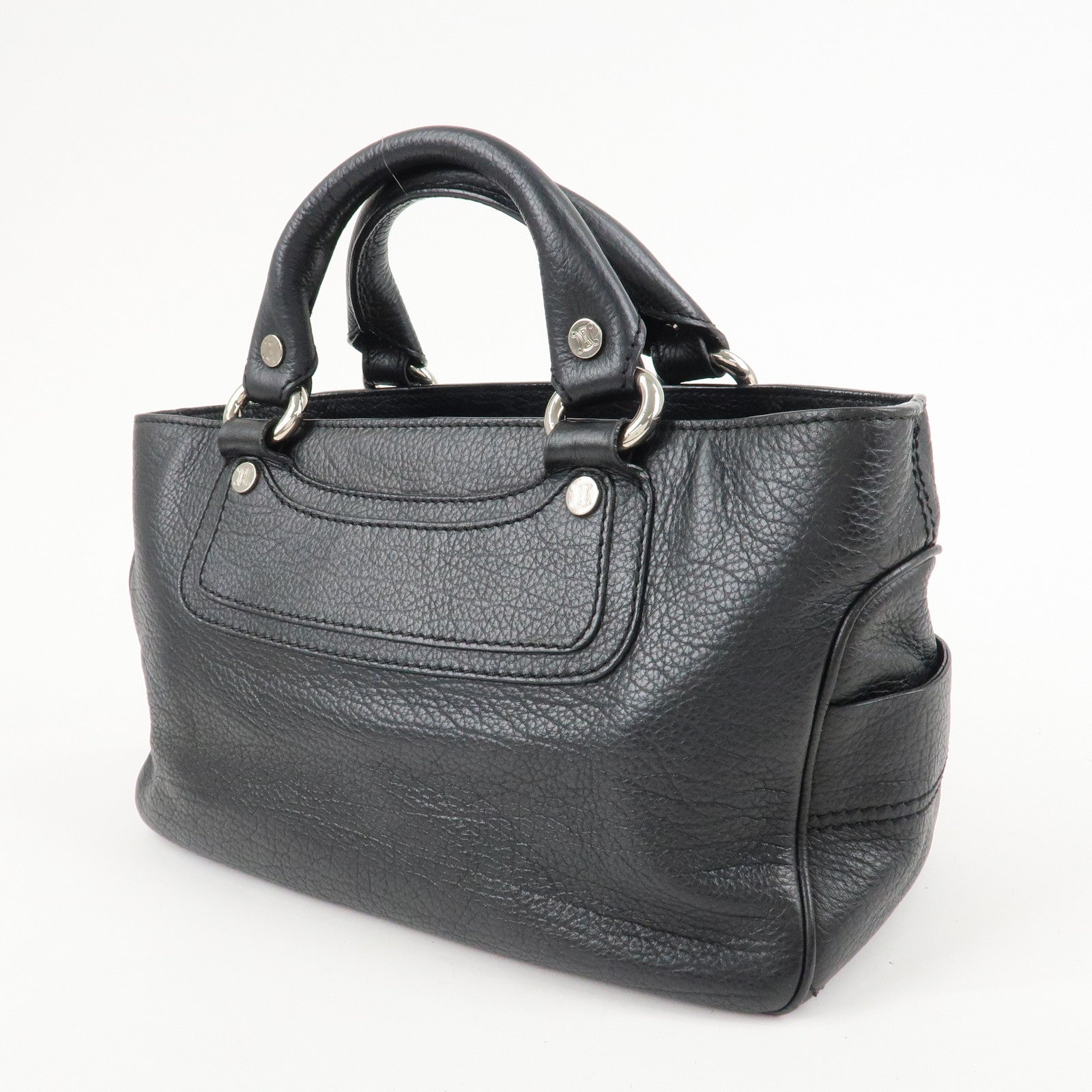 CELINE Leather Boogie Bag Hand Bag Silver Hard Ware Black