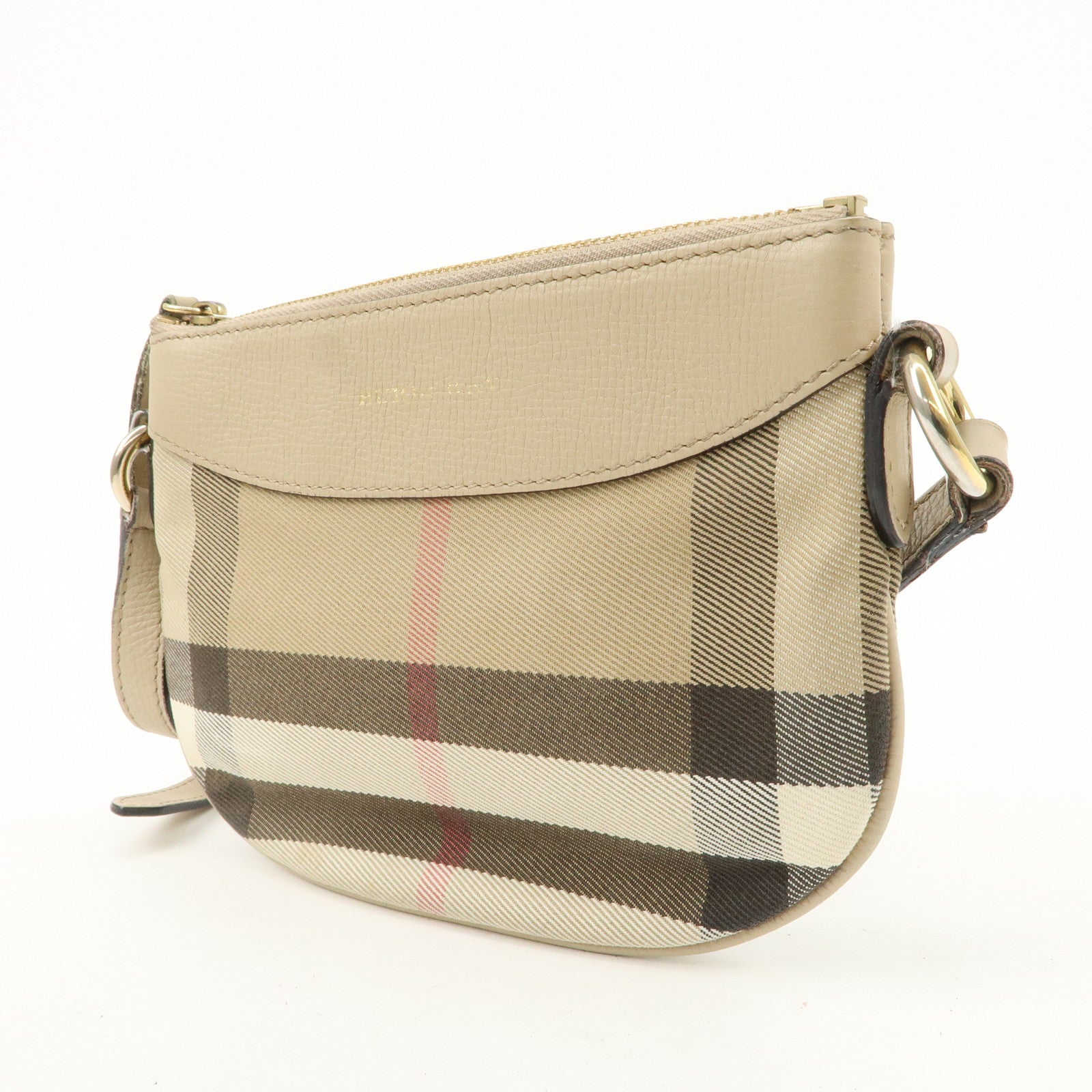 BURBERRY Nova Plaid Canvas Leather Shoulder Bag Beige