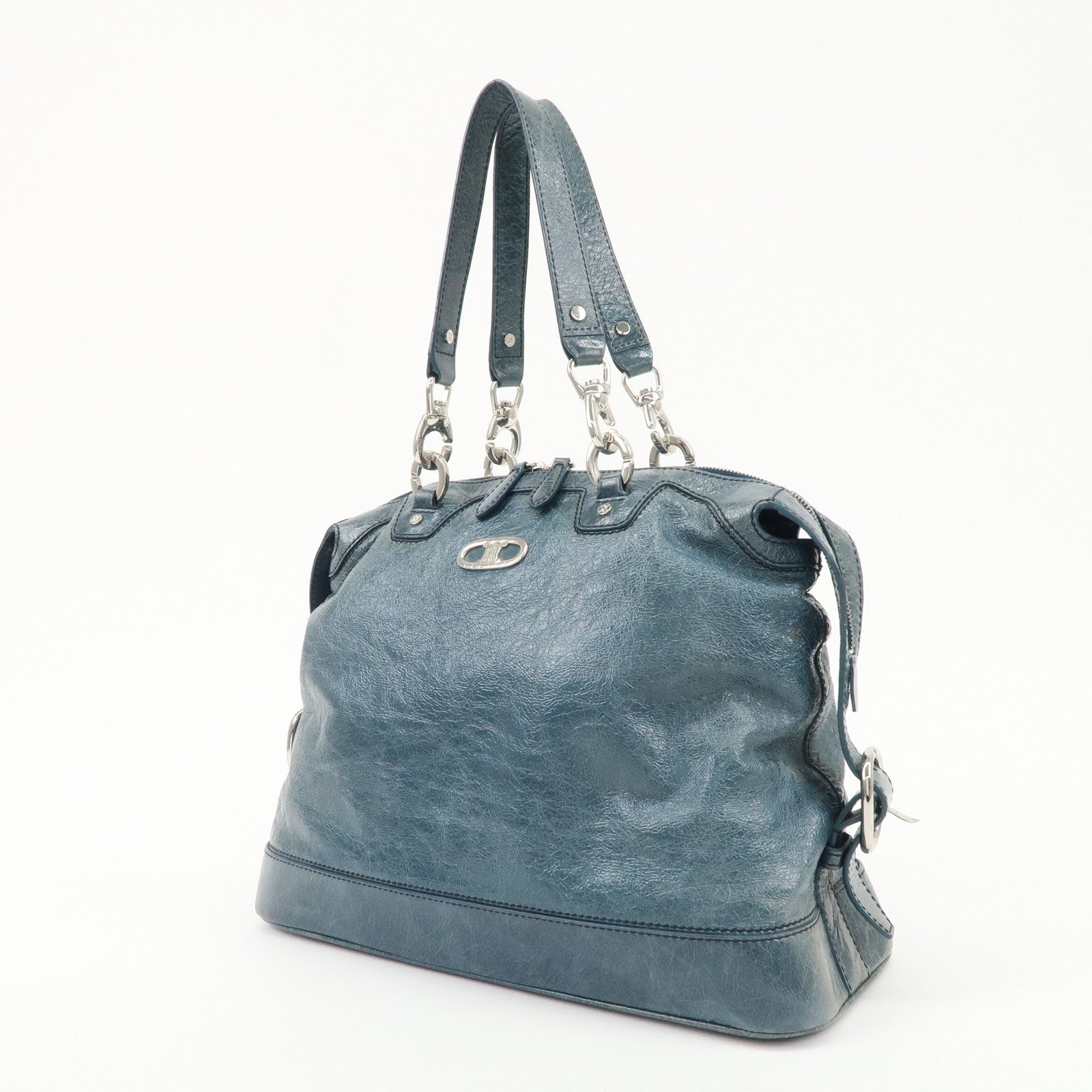 CELINE Leather Tote Bag Shoulder Bag BLue