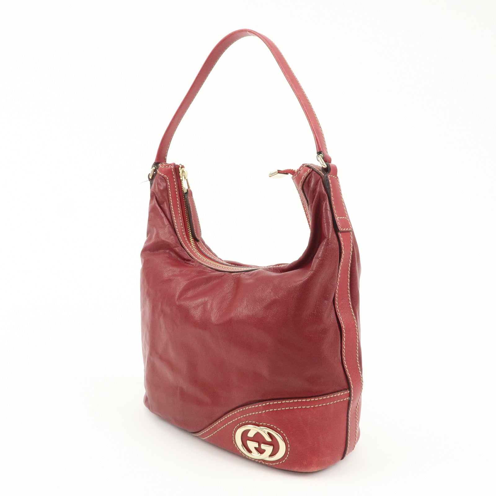 GUCCI New Brit Leather Shoulder Bag Red 182491 Used