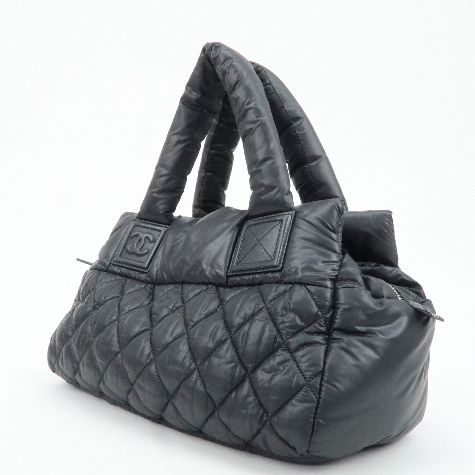 CHANEL COCO Cocoon Nylon Leather Tote Bag Hand Bag Black