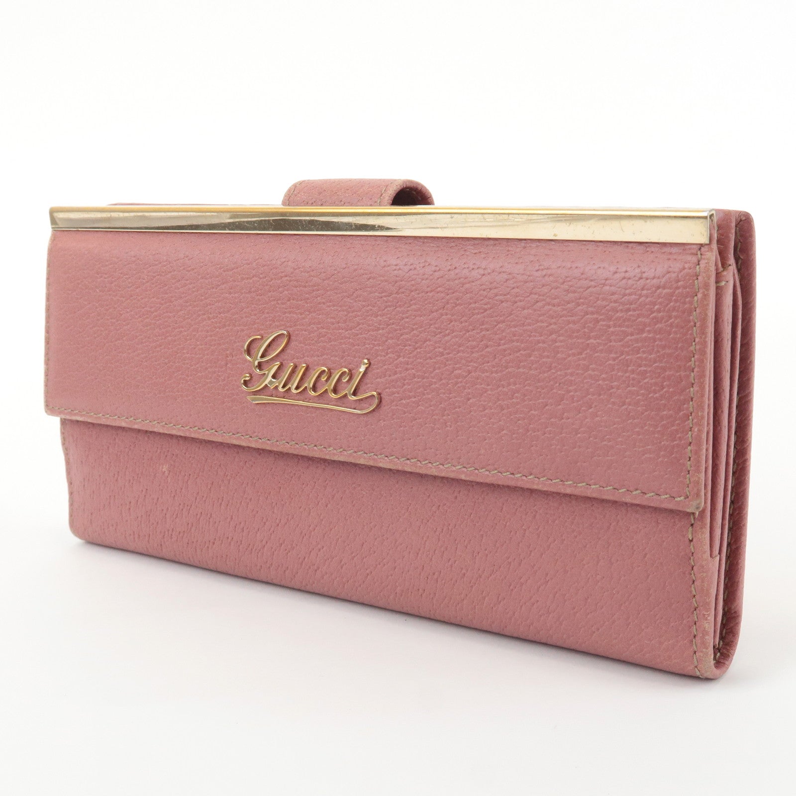 GUCCI Leather Bi-fold Long Wallet Pink 170370