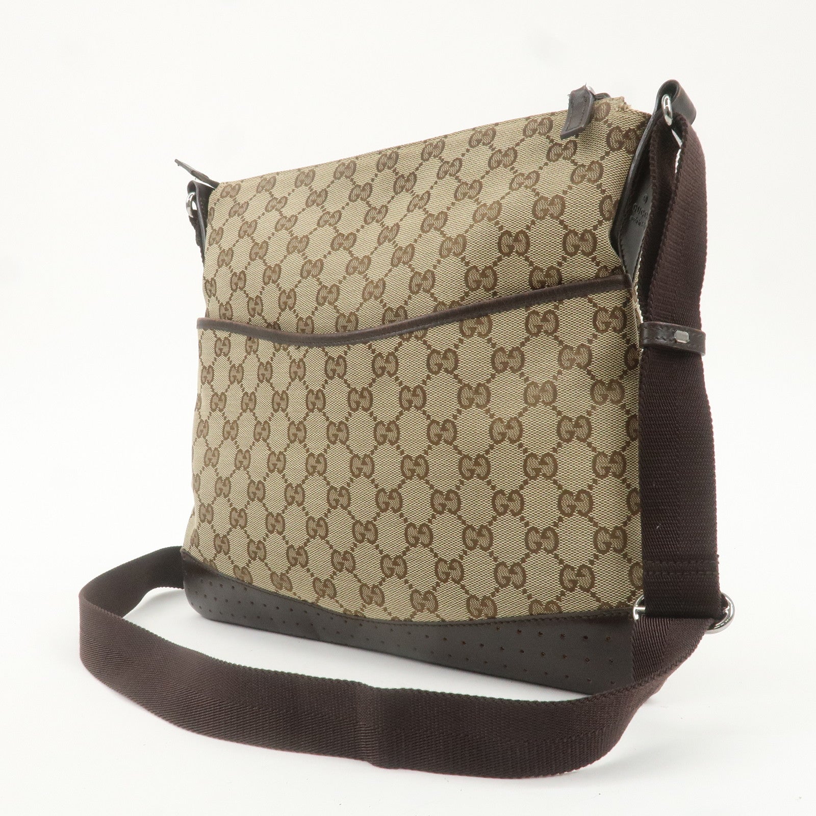 GUCCI GG Canvas Leather Shoulder Bag Crossbody Bag Brown 145857