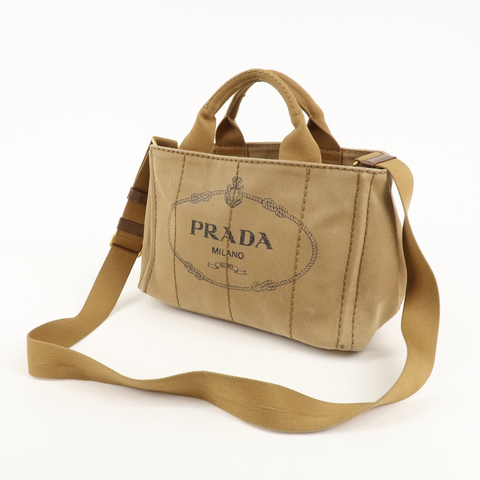 PRADA Logo Canapa Mini Canvas 2Way Bag Hand Bag Brown B2439G