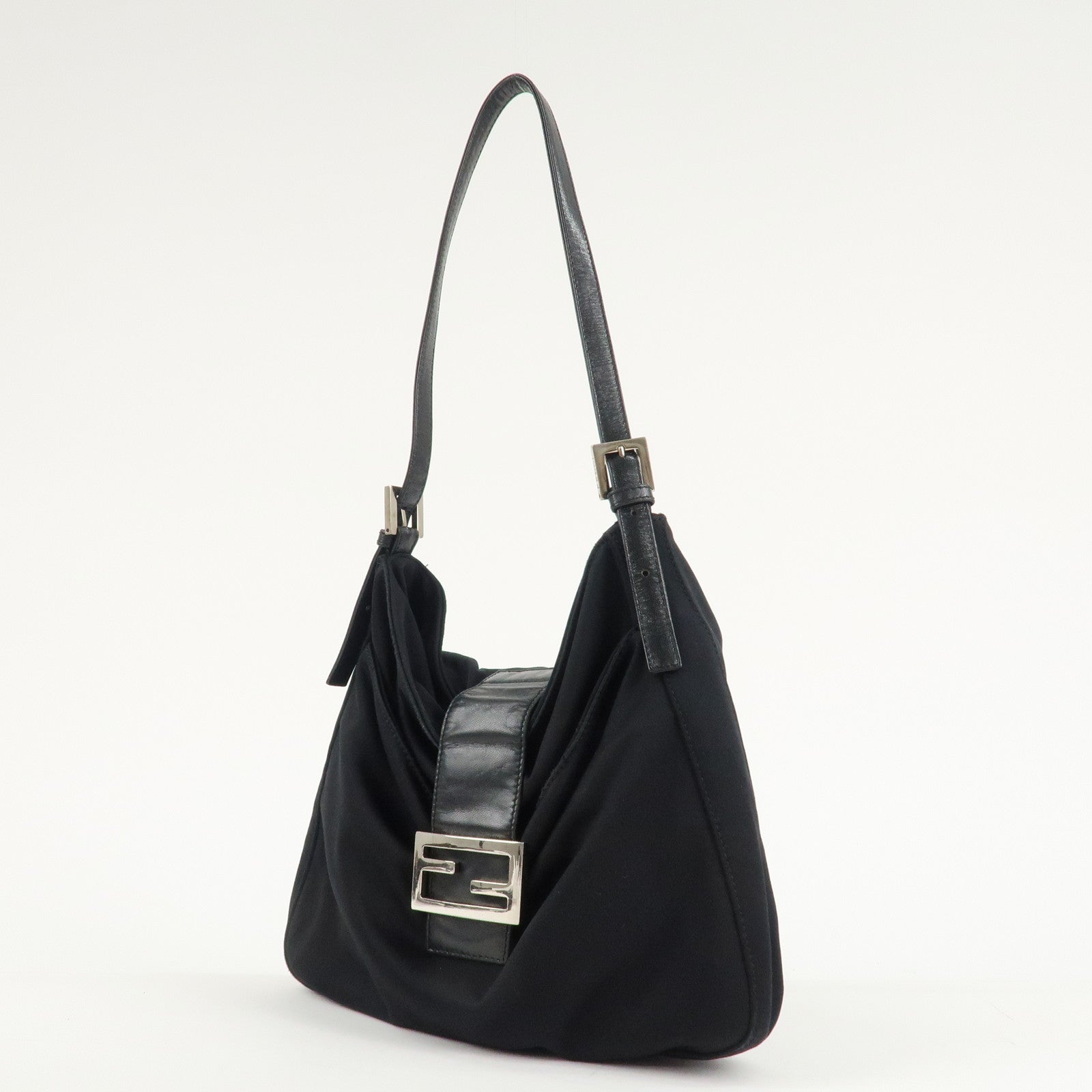 FENDI Polyester Leather Shoulder Bag Black 26727 Used