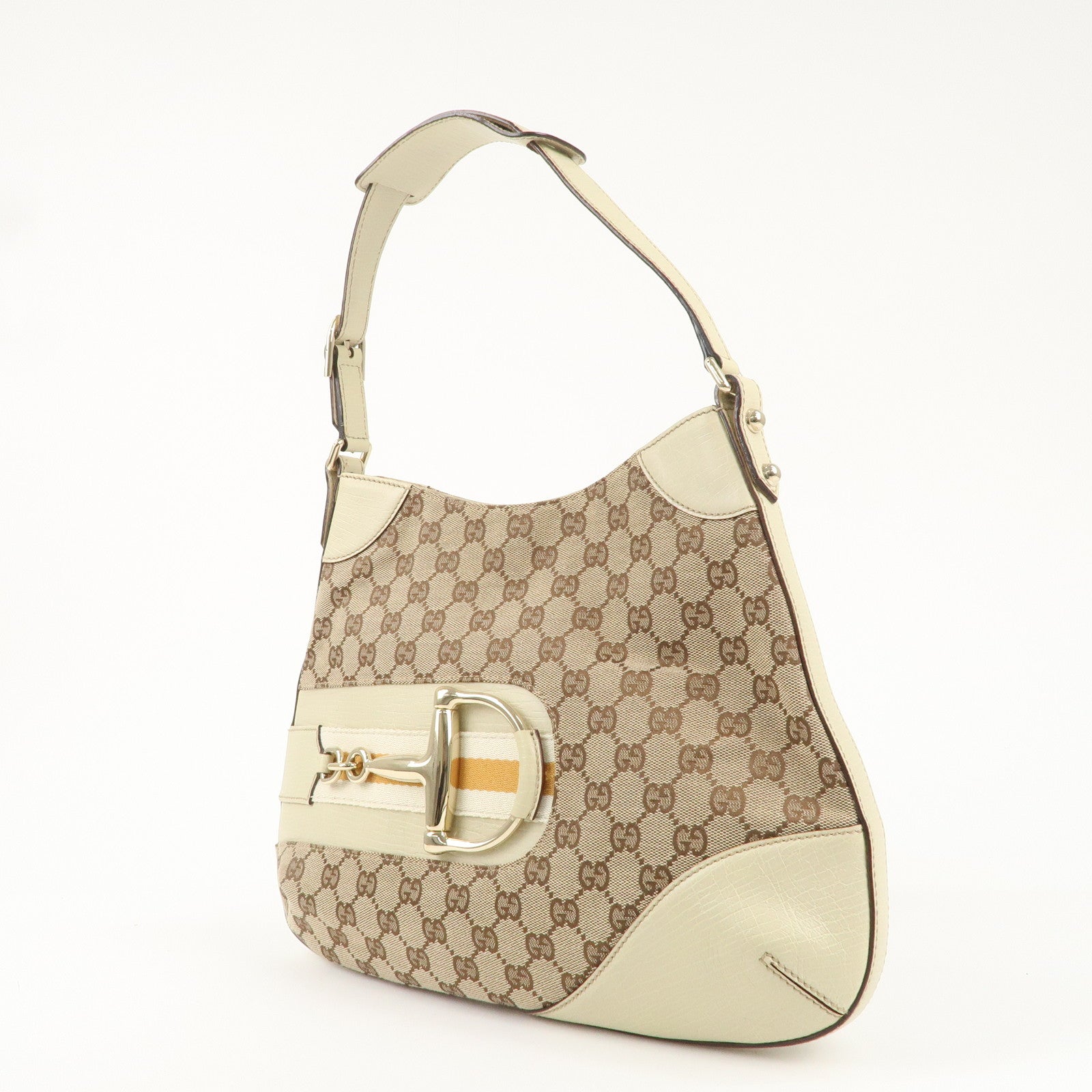 GUCCI Horsebit Sherry GG Canvas Leather Shoulder Bag 137388