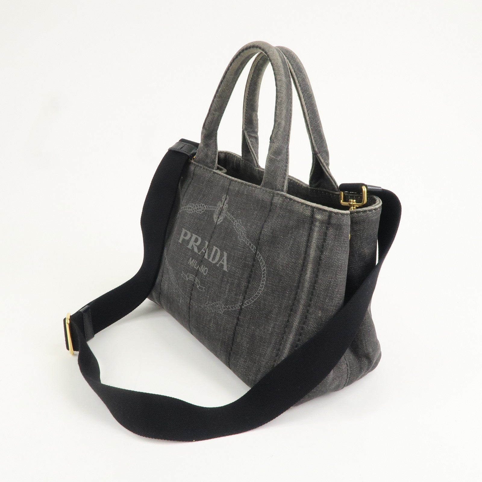 PRADA Logo Canapa Mini Canvas 2Way Bag Denim Black 1BG439