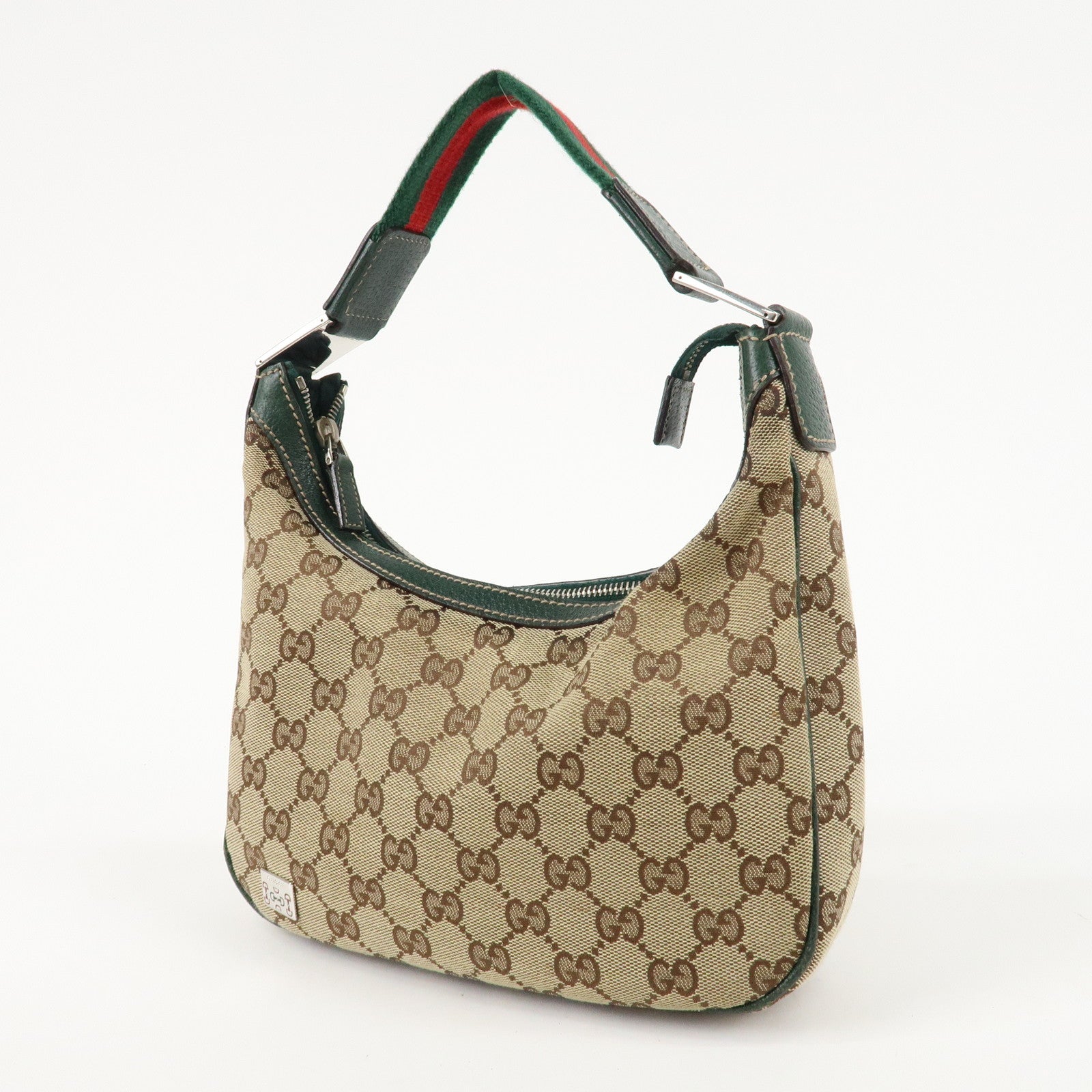 GUCCI Sherry GG Canvas Leather Shoulder Bag Beige Green 145811