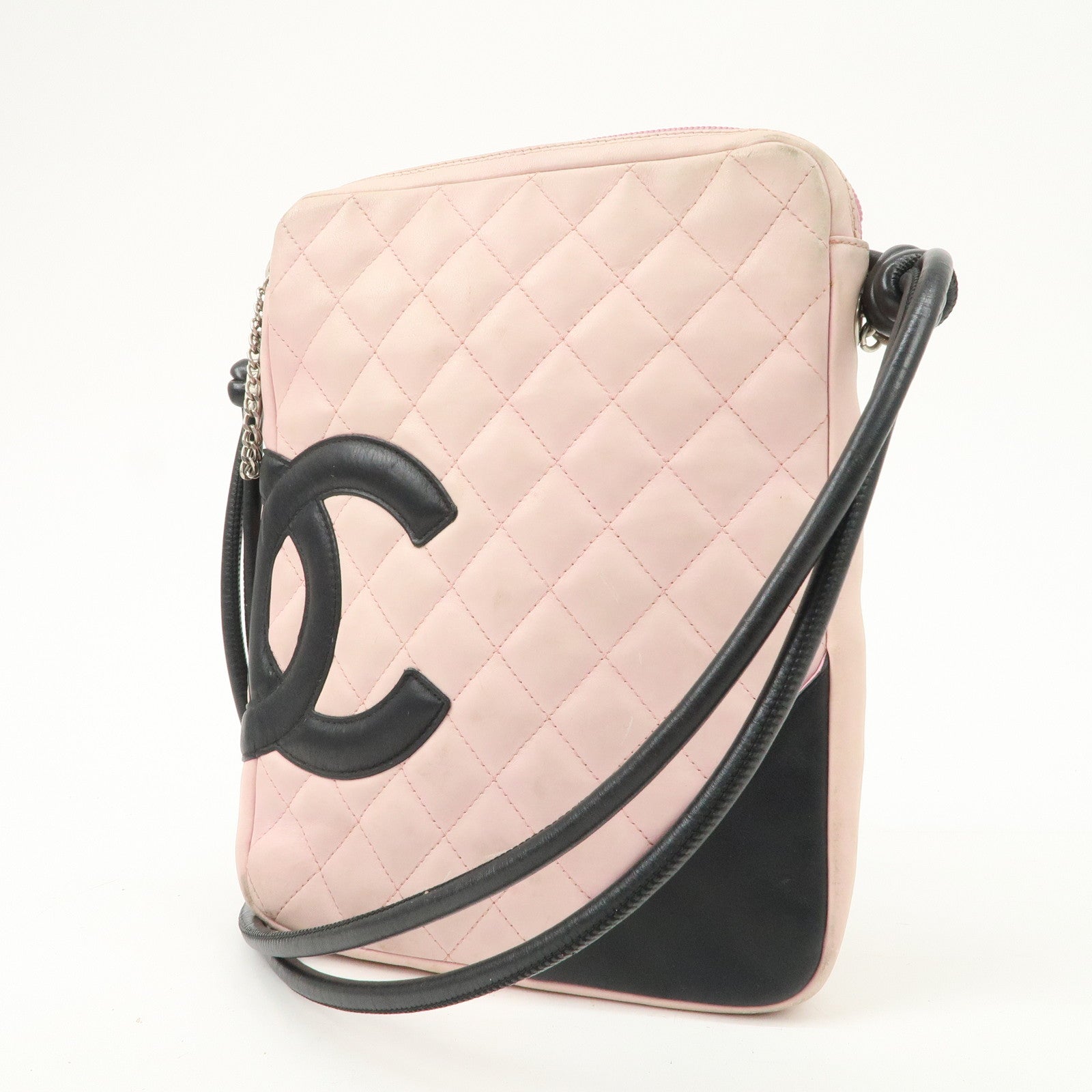 CHANEL Cambon Line Lamb Skin Pochette Shoulder Bag Pink A25178 Used