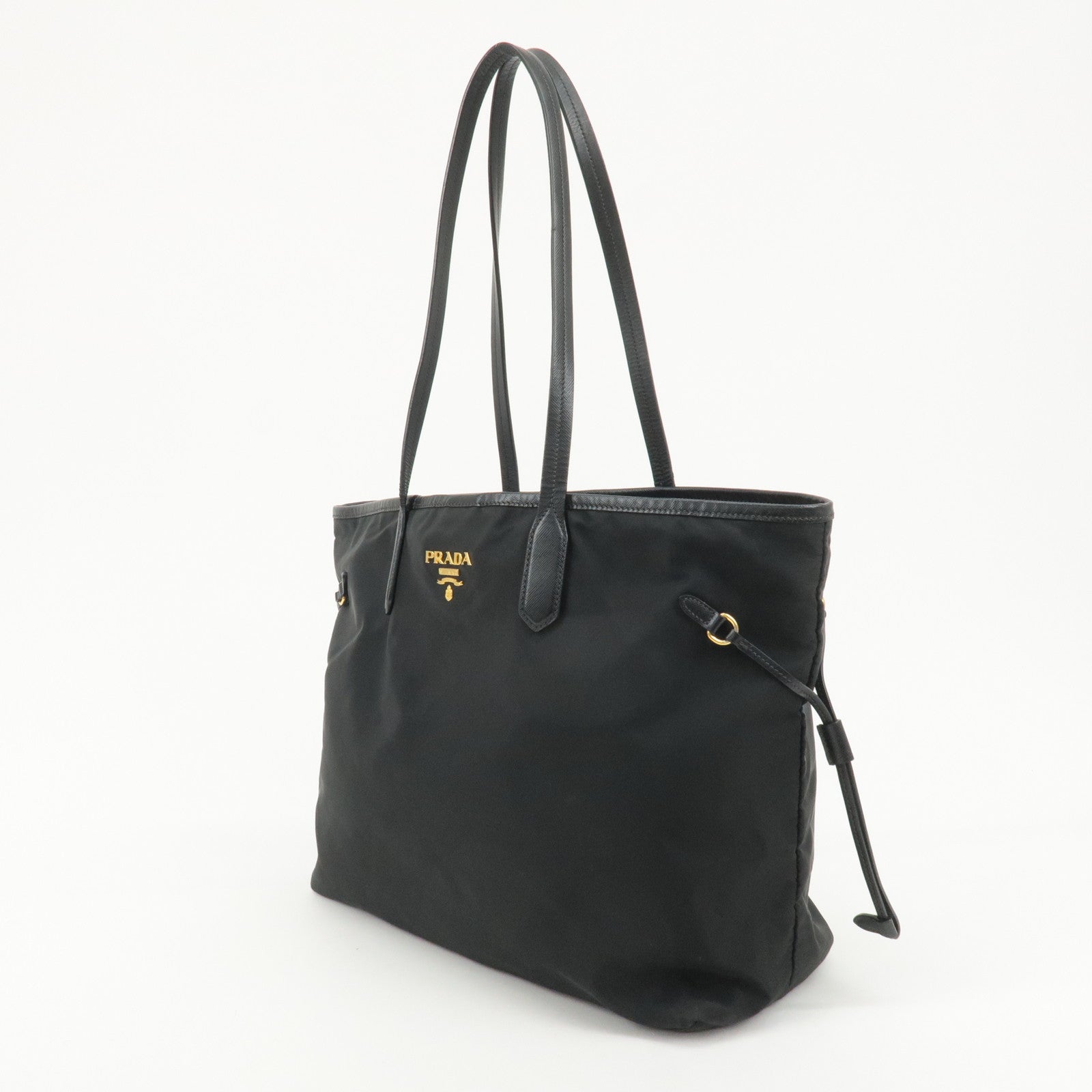 PRADA Nylon Leather Tote Bag Shoulder Bag Black Used