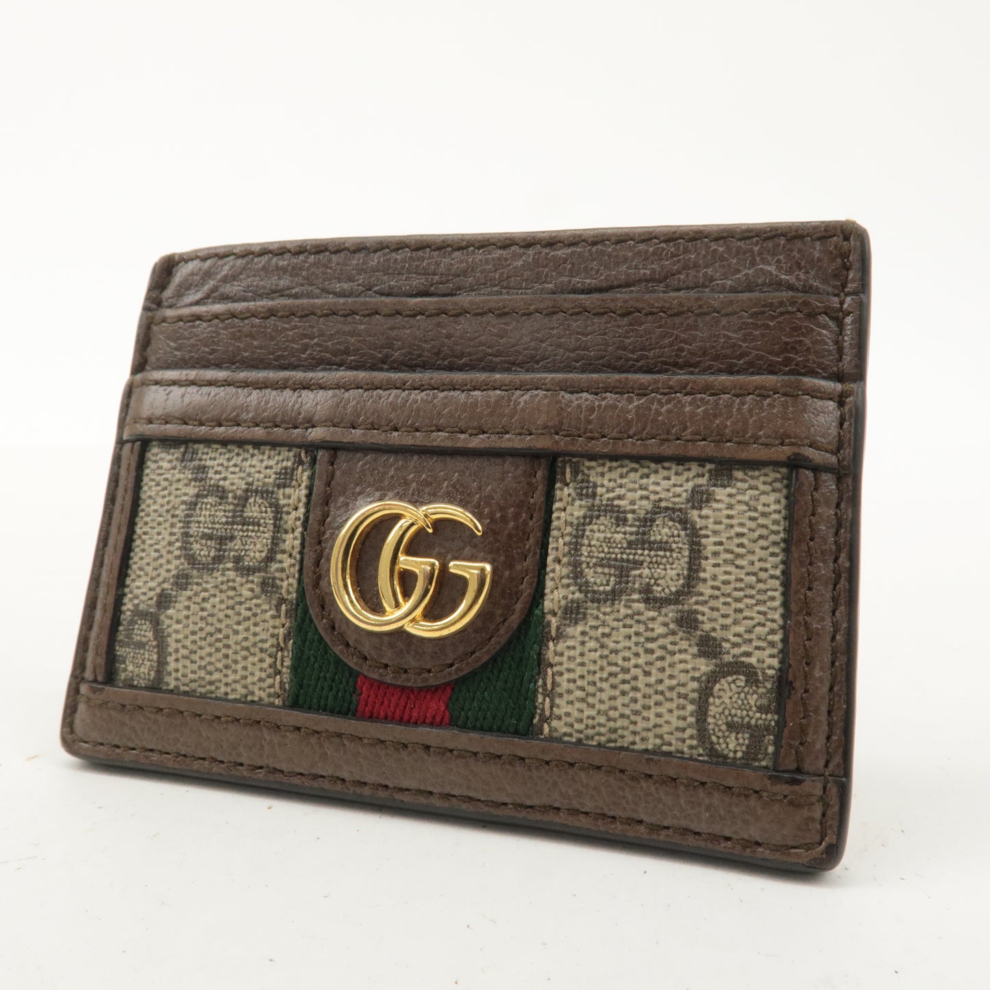 GUCCI Ophidia GG Supreme Leather Card Case Beige Brown 523159