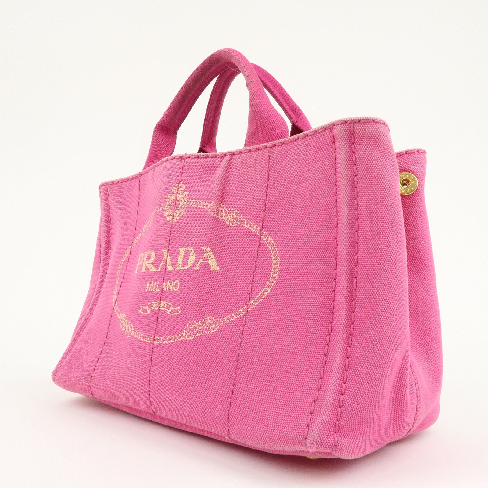 PRADA Logo Canapa Mini Canvas Hand Bag Tote Bag Pink 1BG439