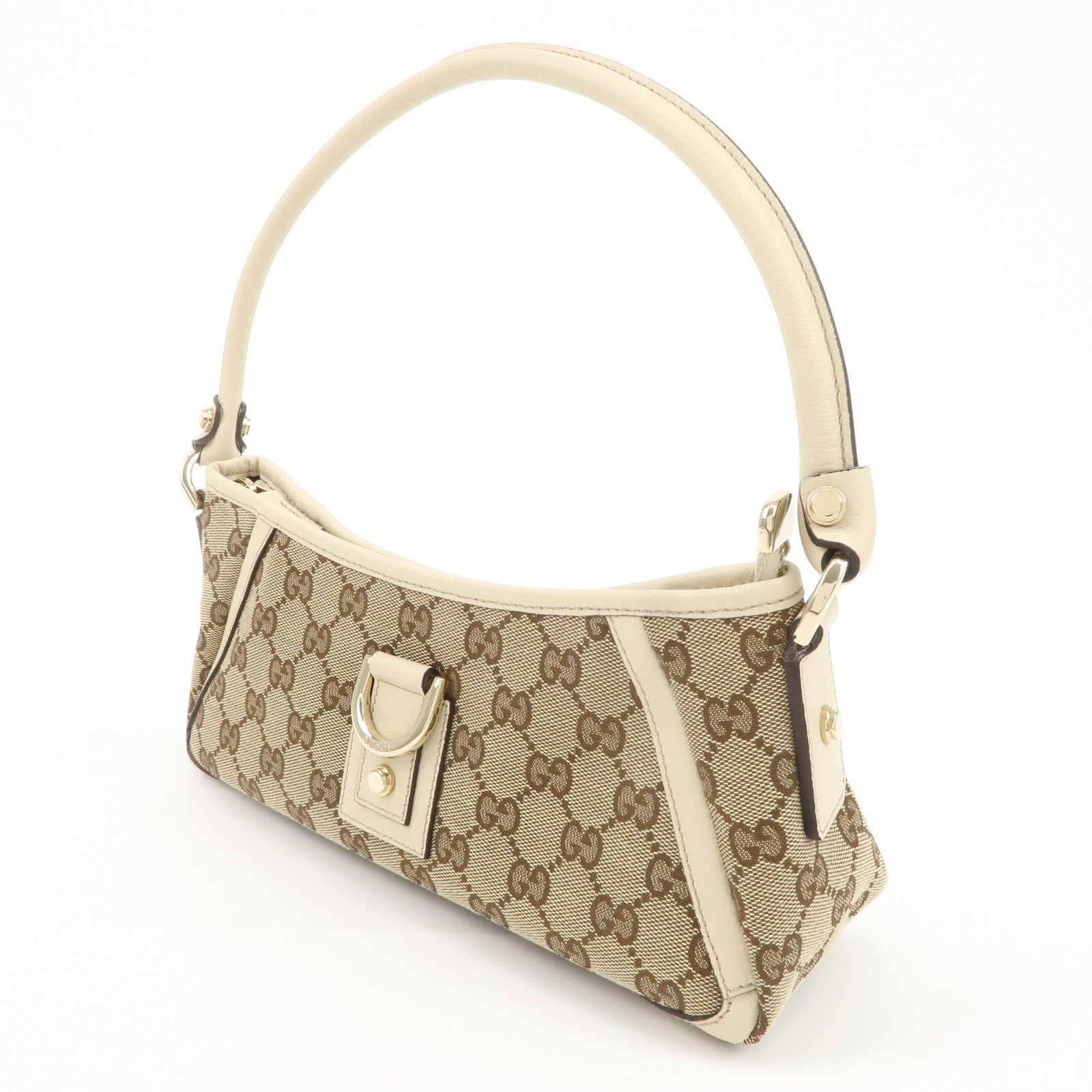 GUCCI Abbey GG Canvas Leather Shoulder Bag Beige Ivory 130939