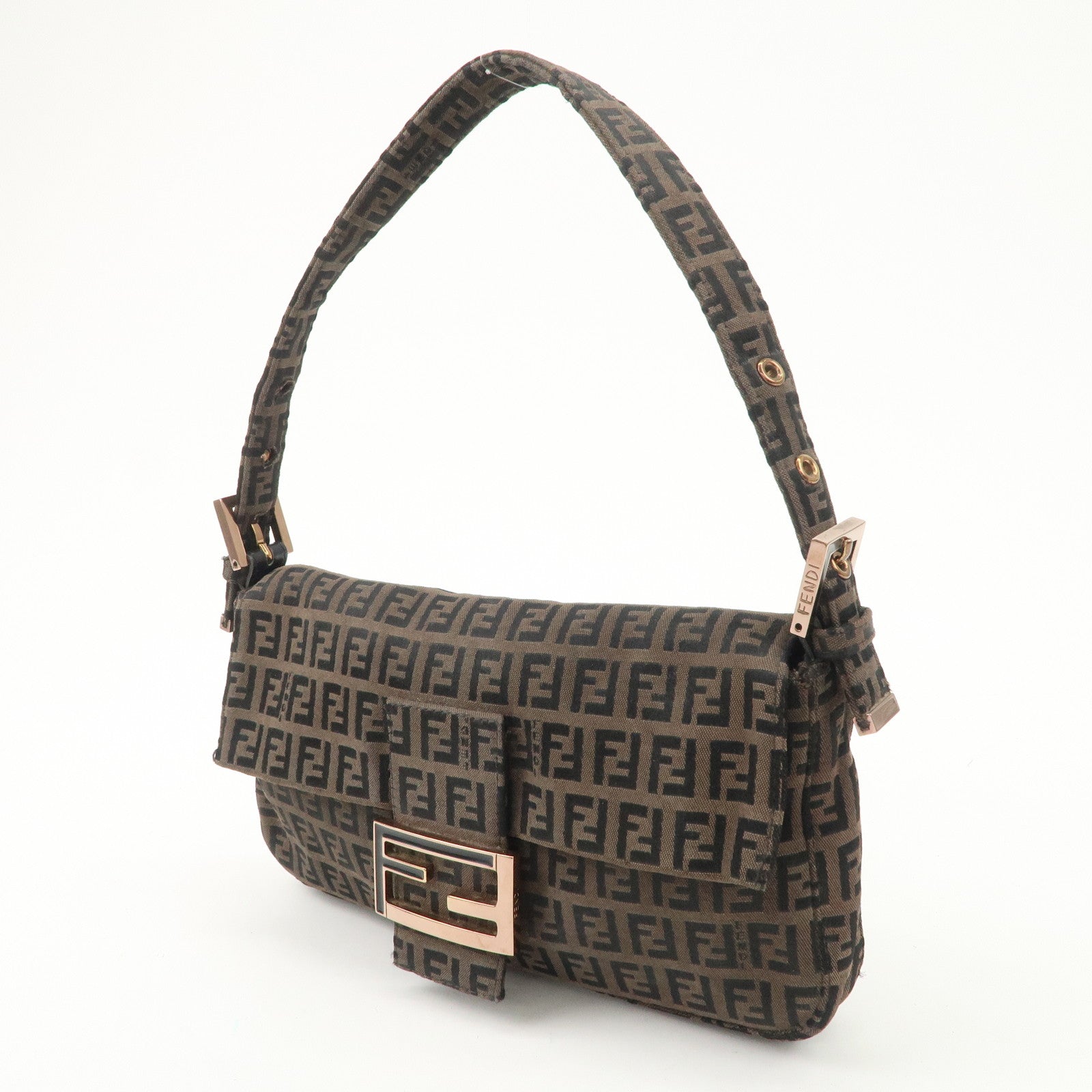 FENDI Mamma Baguette Canvas Shoulder Bag Brown Black 26424 Used