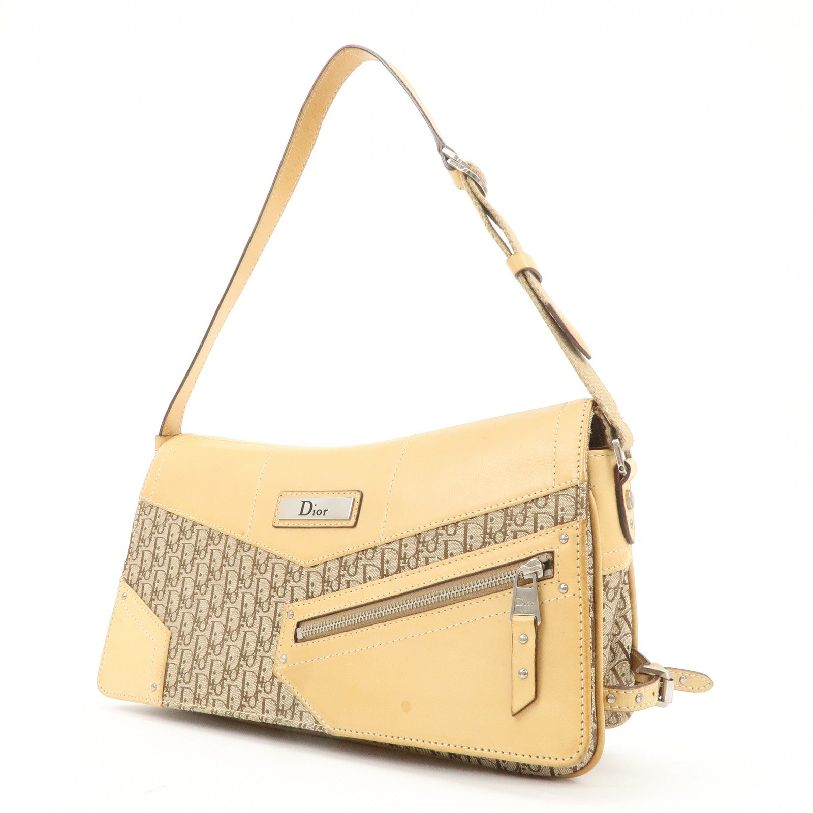 Christian Dior Trotter Canvas Leather Shoulder Bag Beige