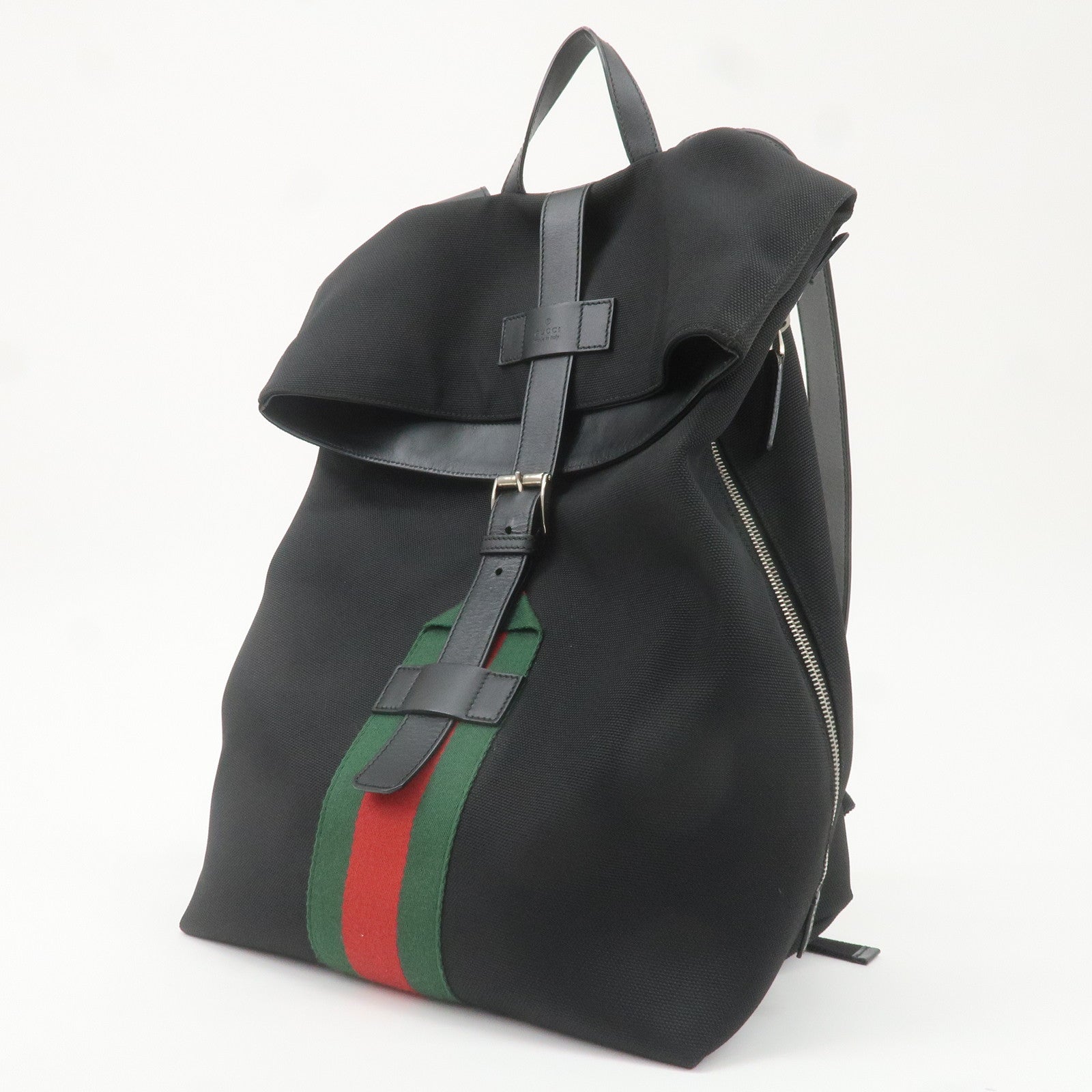 GUCCI Sherry Canvas Leather Ruck Sack Back Pack Black 337075