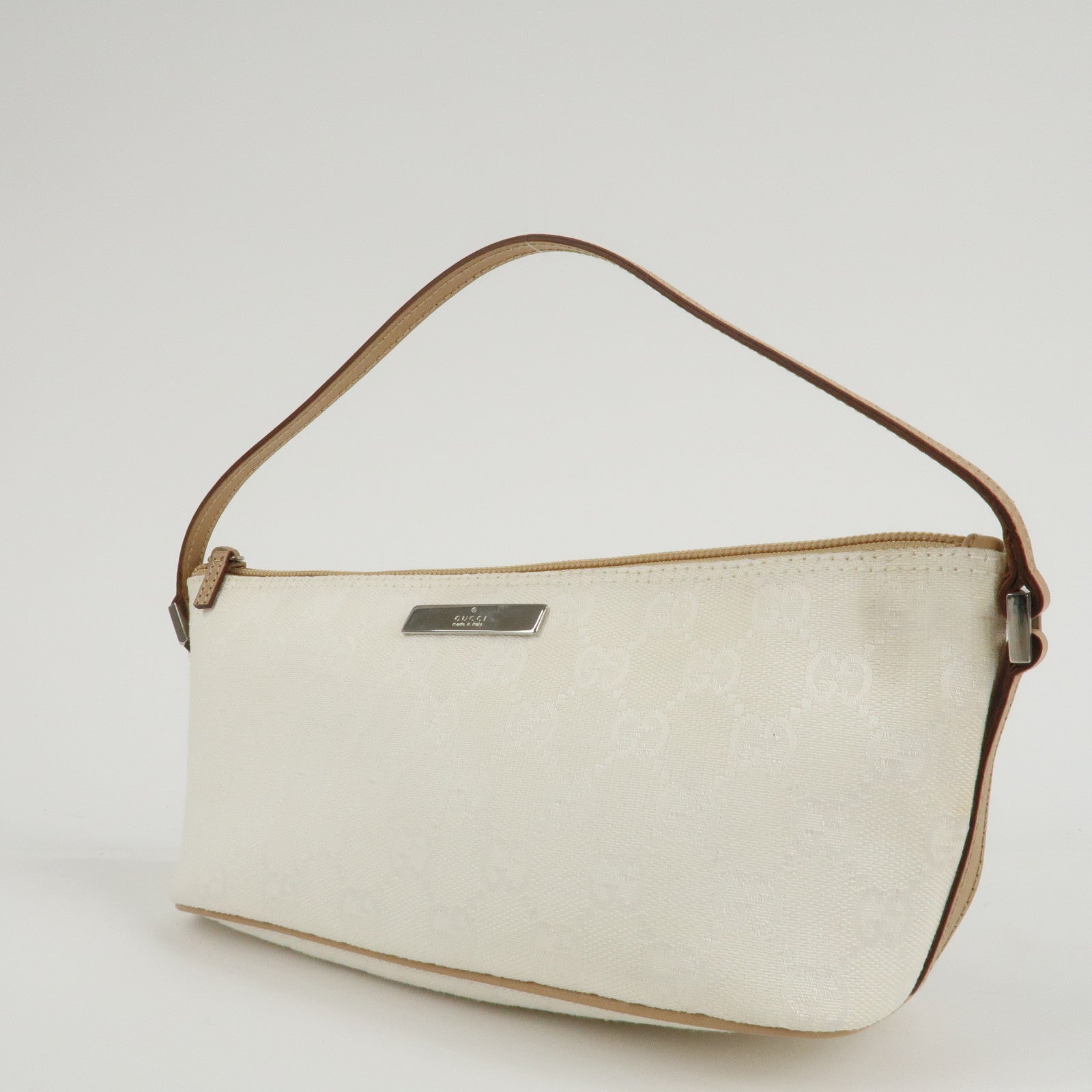 GUCCI Boat Bag GG Canvas Leather Hand Bag White Beige 039.1103 Used