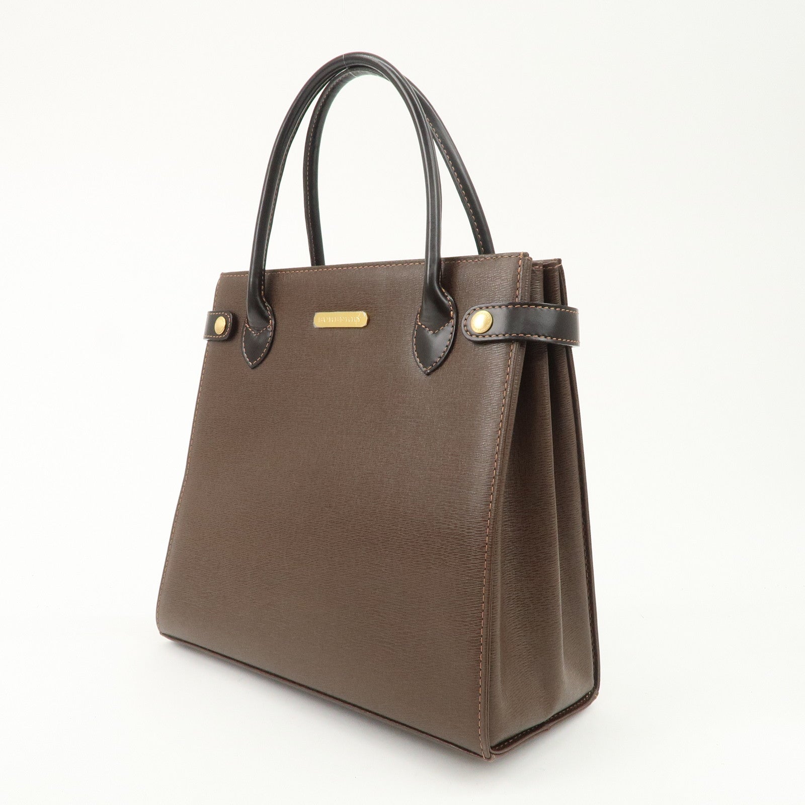BURBERRY Leather Tote Bag Hand Bag Brown Used