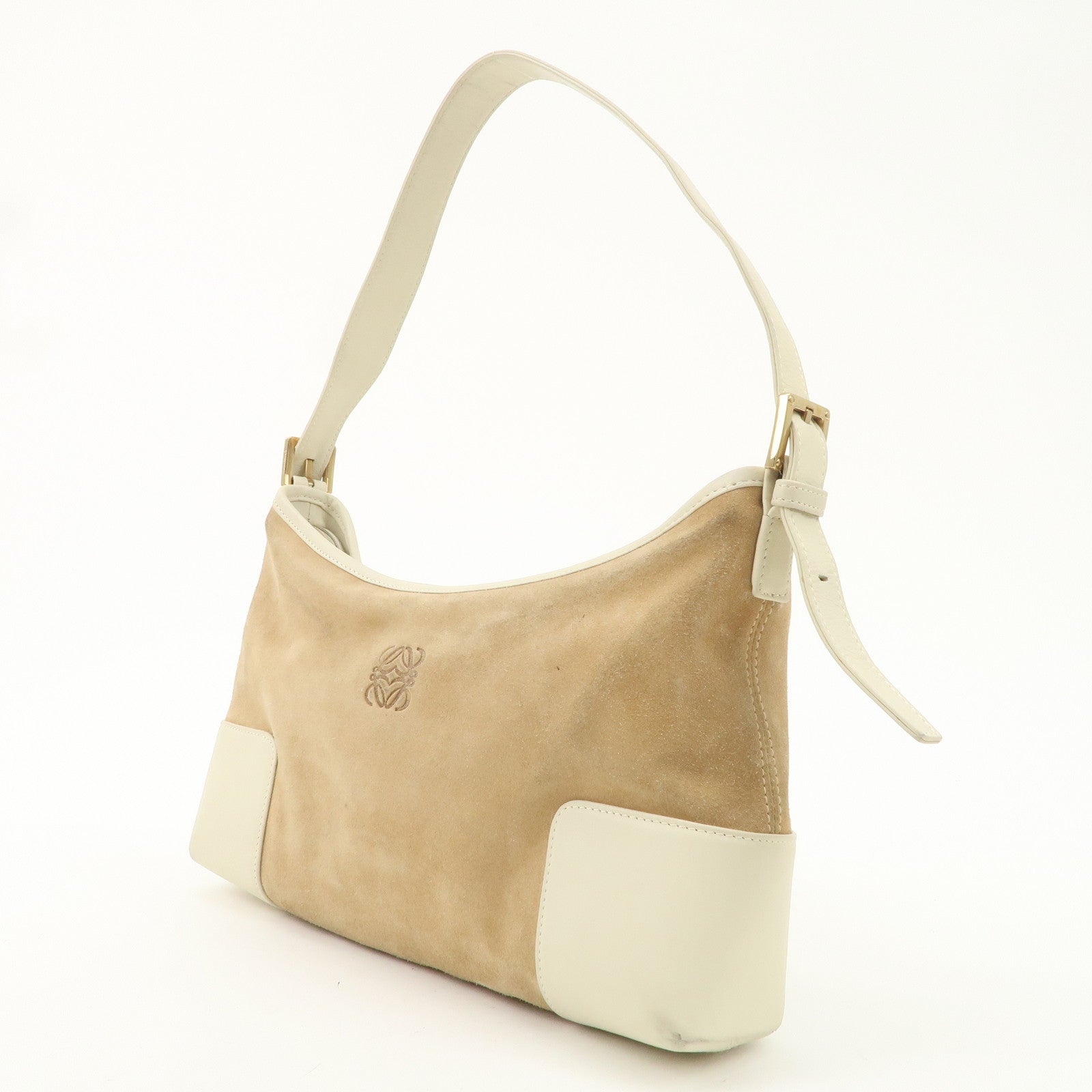 LOEWE Anagram Suede Leather Shoulder Bag Hand Bag Light Brown