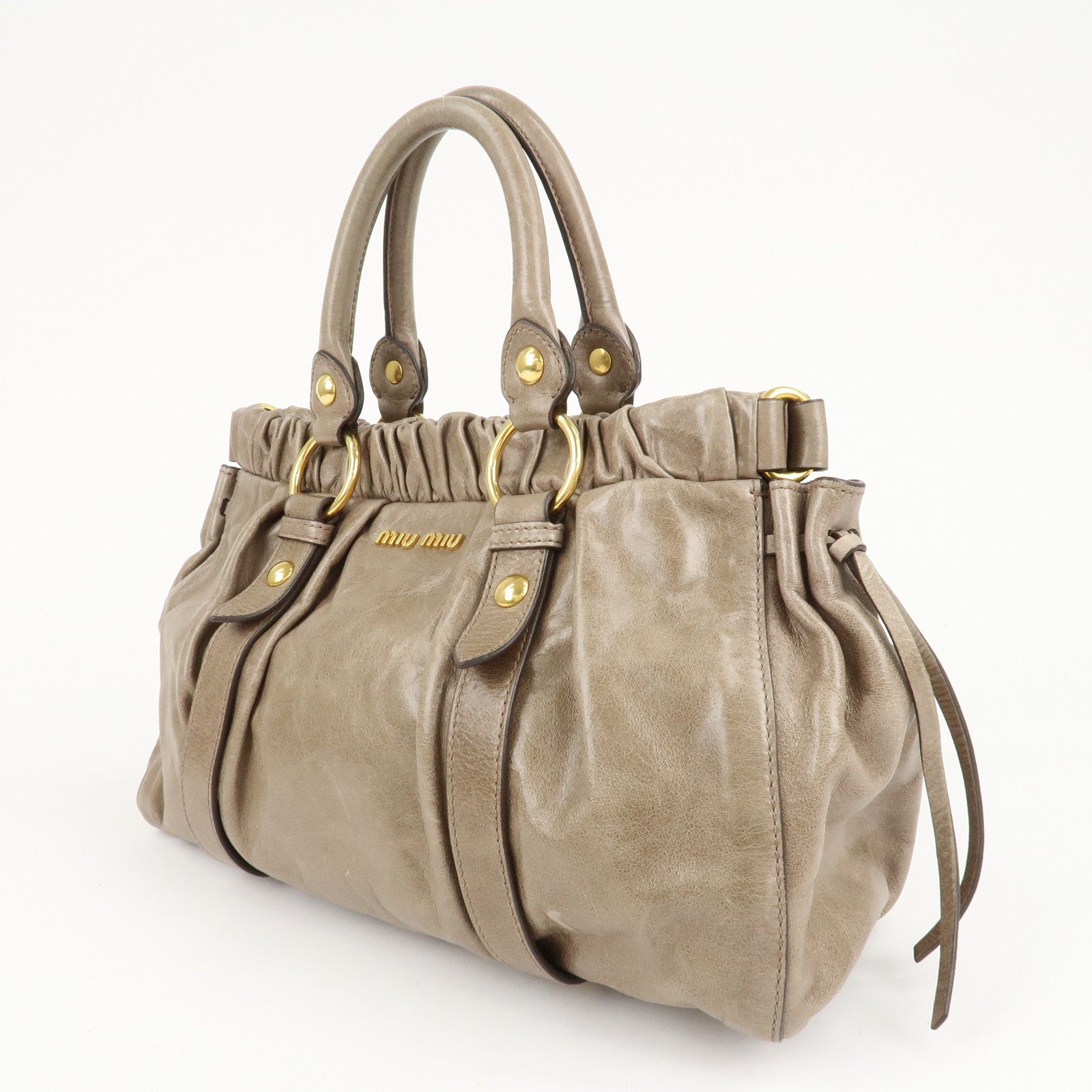 MIU MIU Leather 2 Way Bag Hand Bag Shoulder Bag Gray