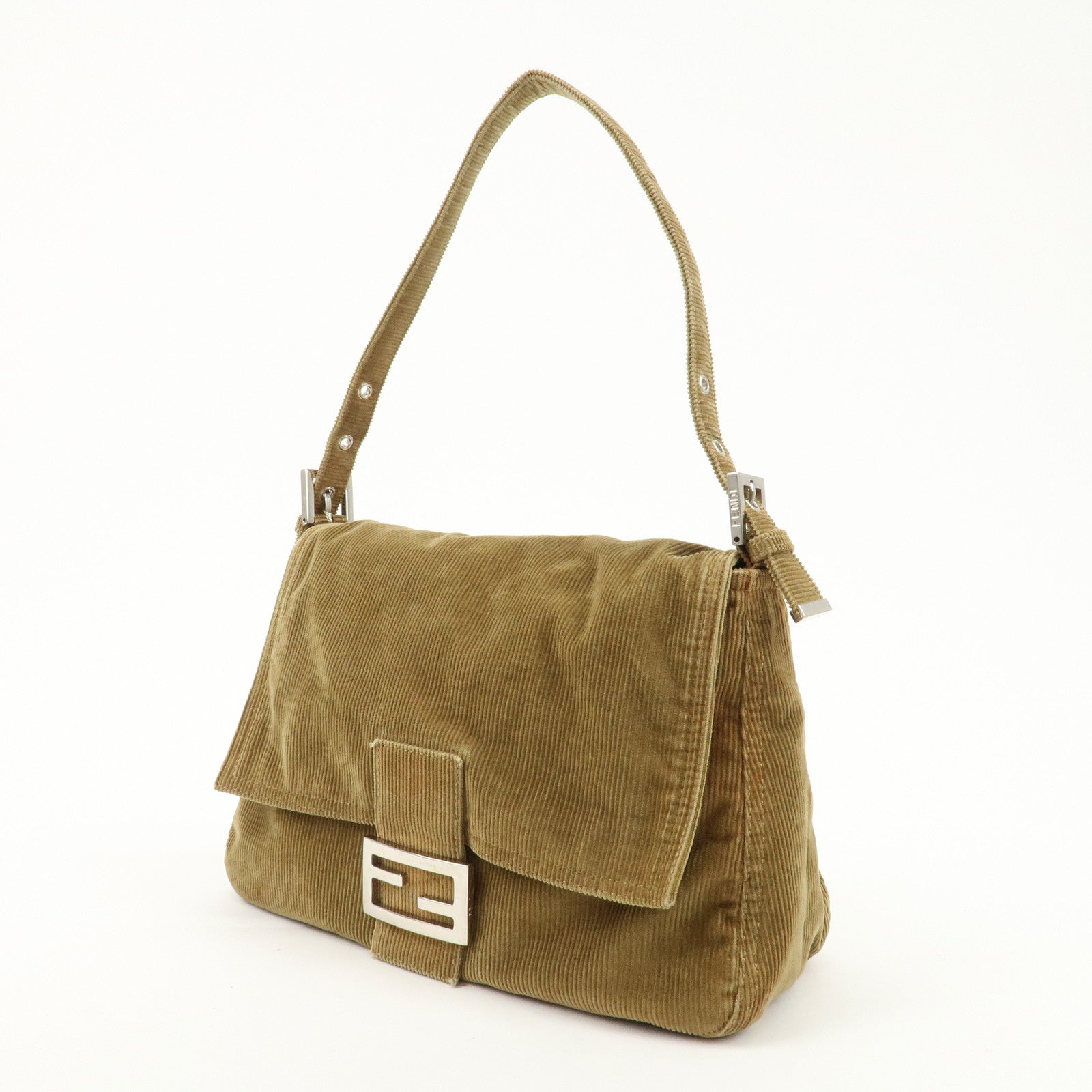 FENDI Corduroy Mamma Baguette Shoulder Bag Brown 26325