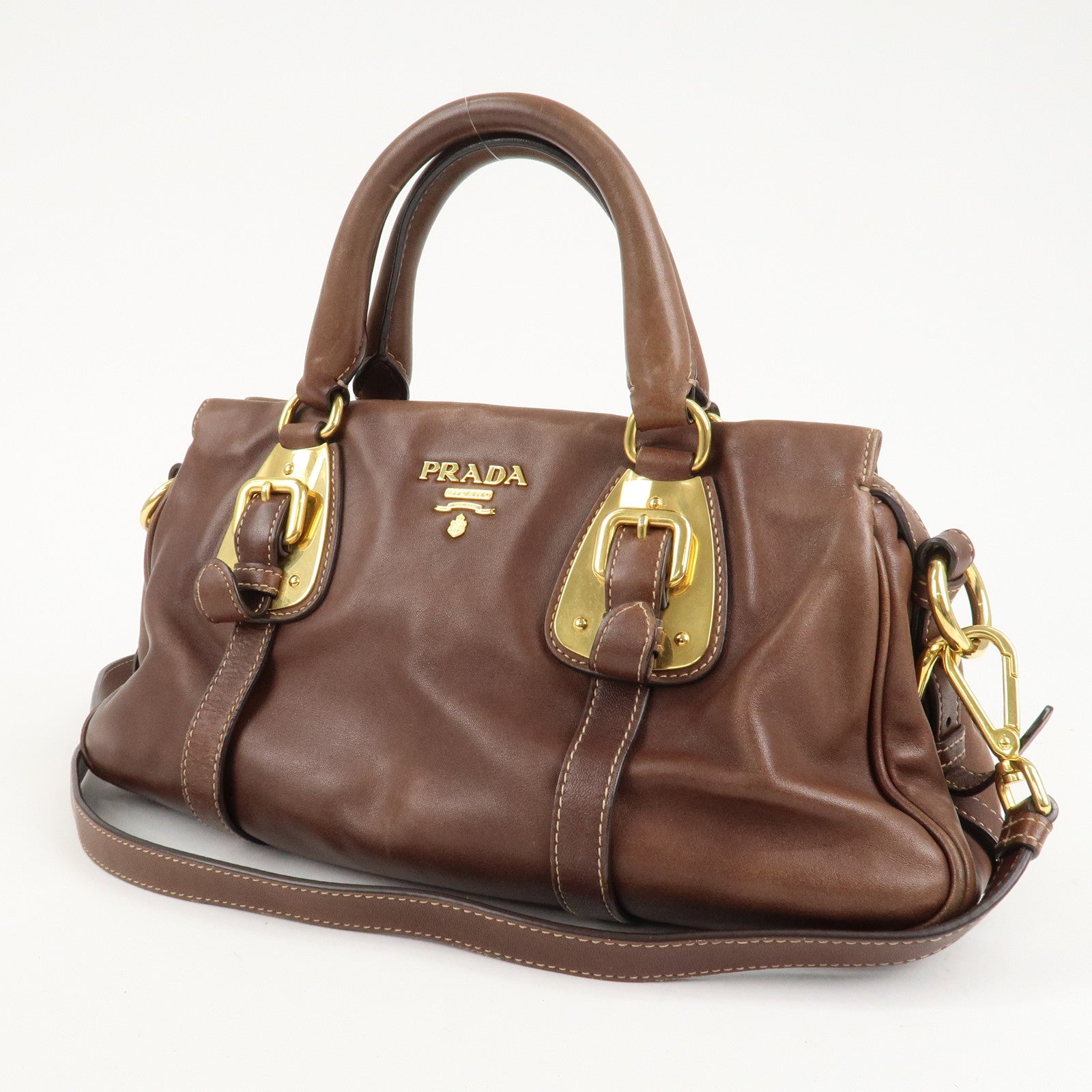 PRADA Leather 2Way Bag Shoulder Bag Hand Bag Brown BN1904