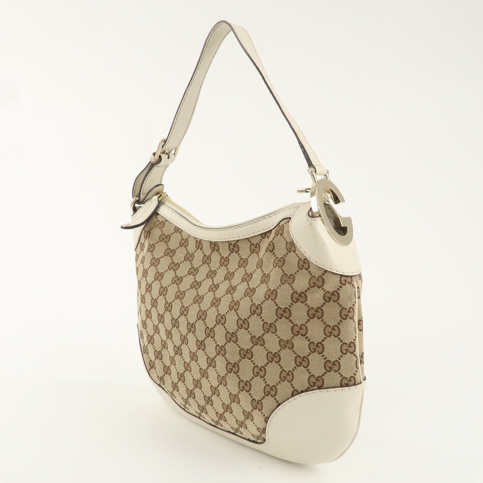 GUCCI GG Canvas Leather One Shoulder Bag Beige Ivory 211810