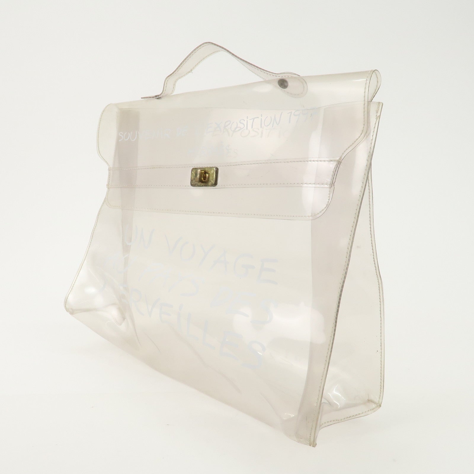 HERMES Vinyl Kelly Hand Bag Clear Transparet Gold Hardware