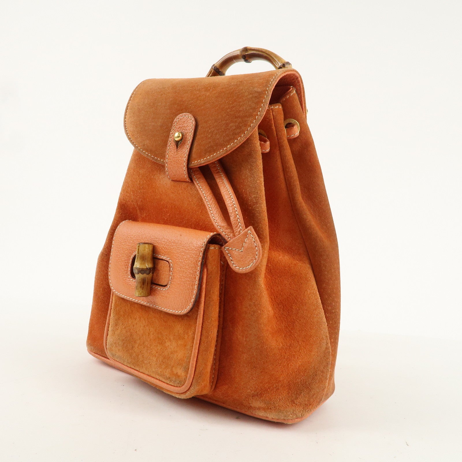 GUCCI Bamboo Suede Ruck Sack Back Pack Orange 003.3444.0030