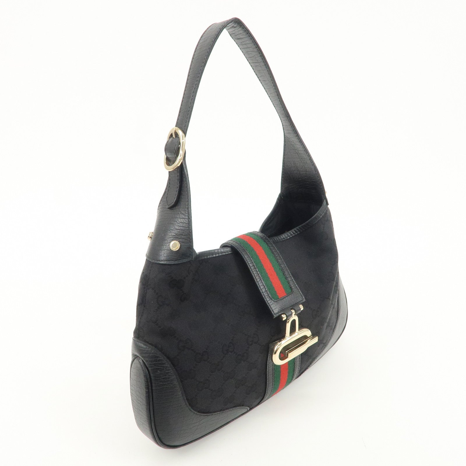 GUCCI Sherry GG Canvas Leather Shoulder Bag Black 130779