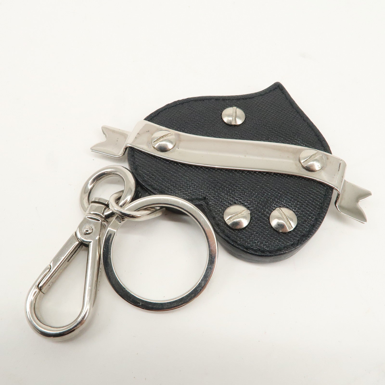 PRADA Set of 2 Metal Leather Key Chain Key Charm 1PP047 2AR237 Used