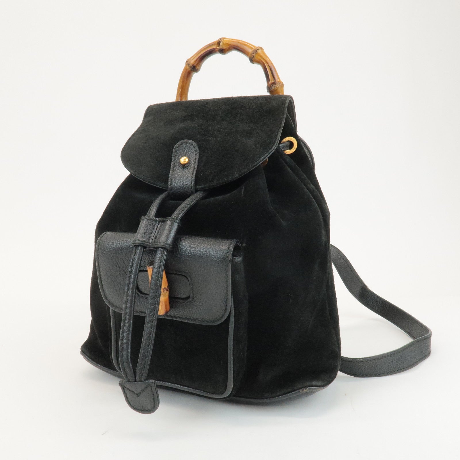 GUCCI Bamboo Suede Leather Mini Back Pack Black 003.1956.0030