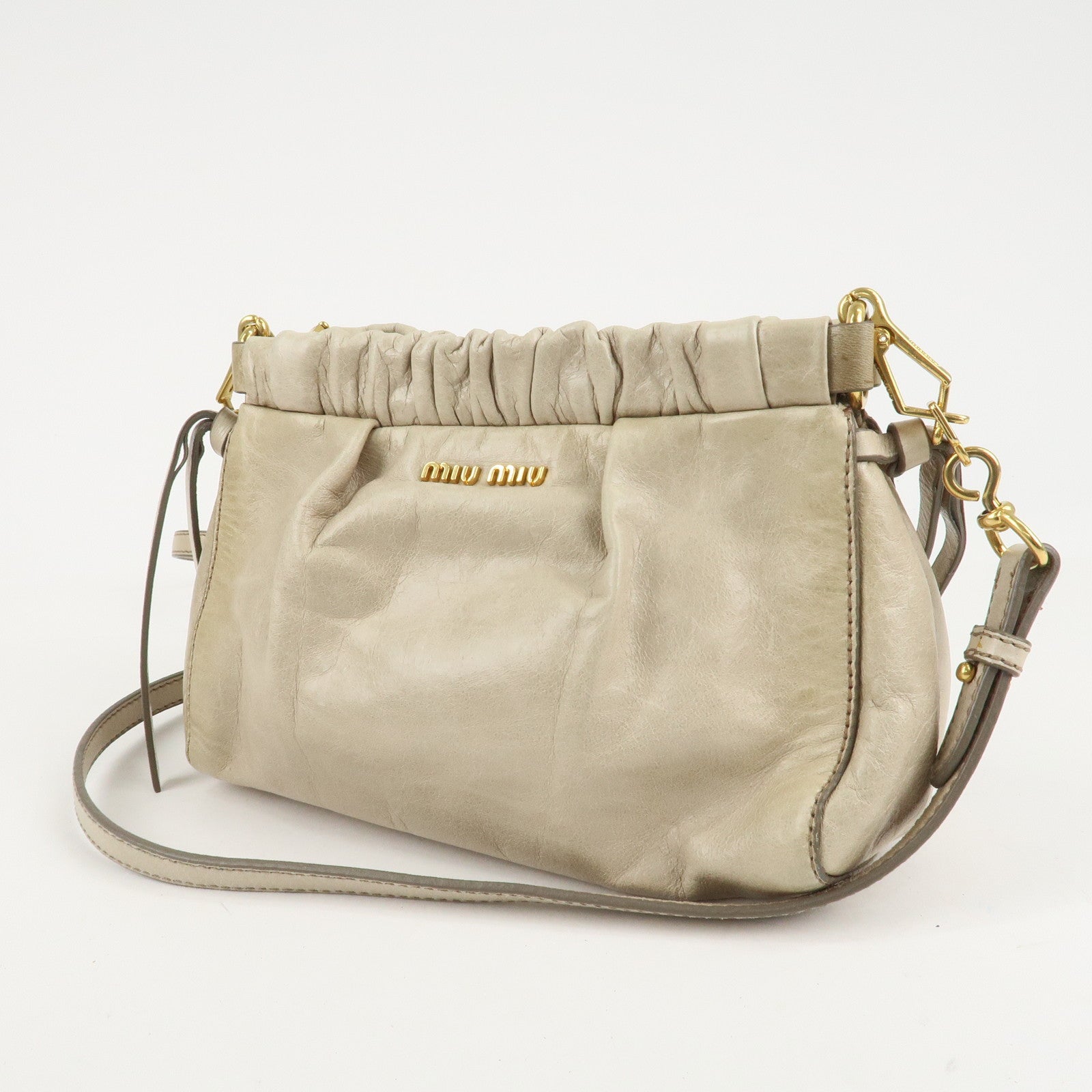 MIU MIU Leather Shoulder Bag Crossbody Bag Ivory