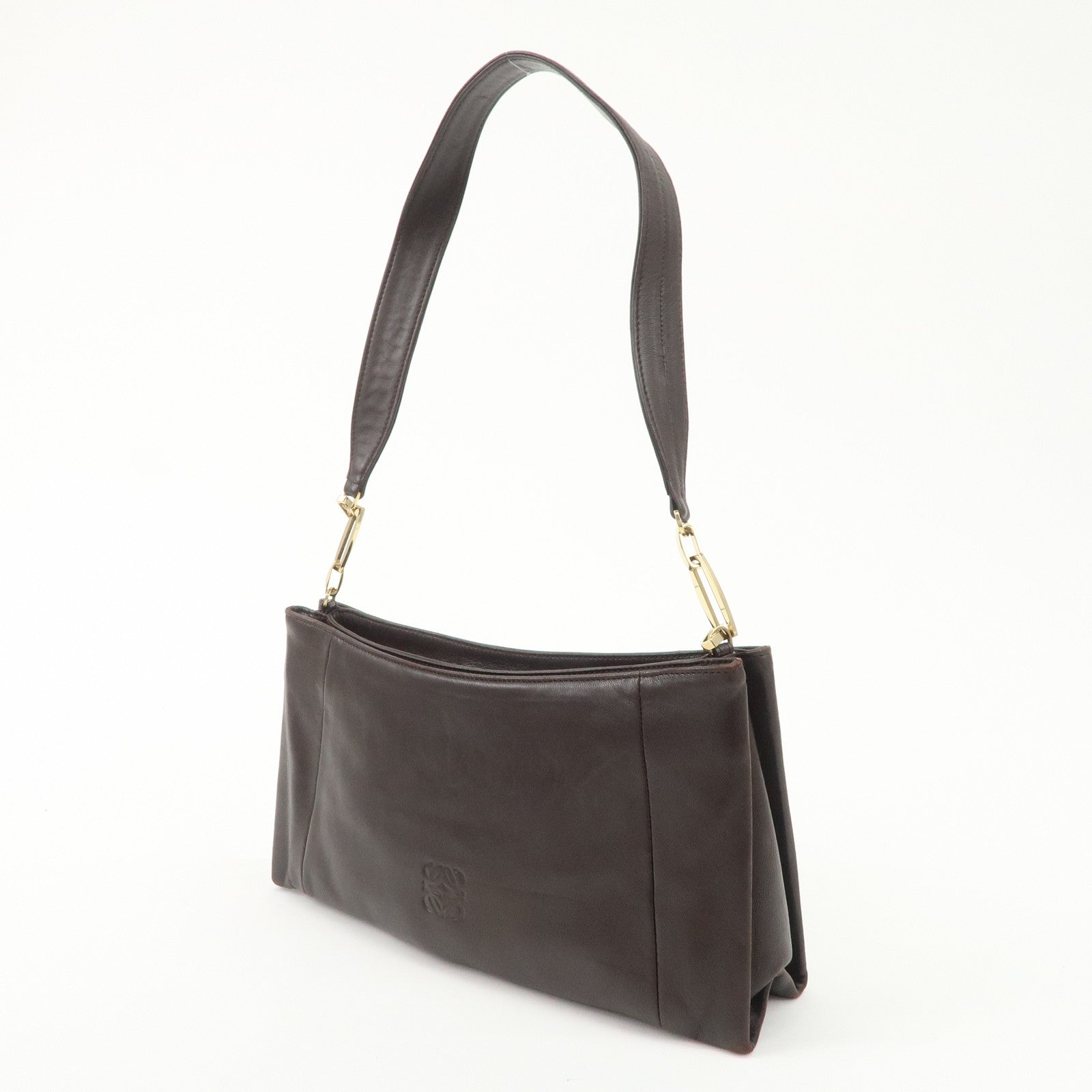 LOEWE Anagram Leather Shoulder Bag Hand Bag Gold HDW  Brown Used