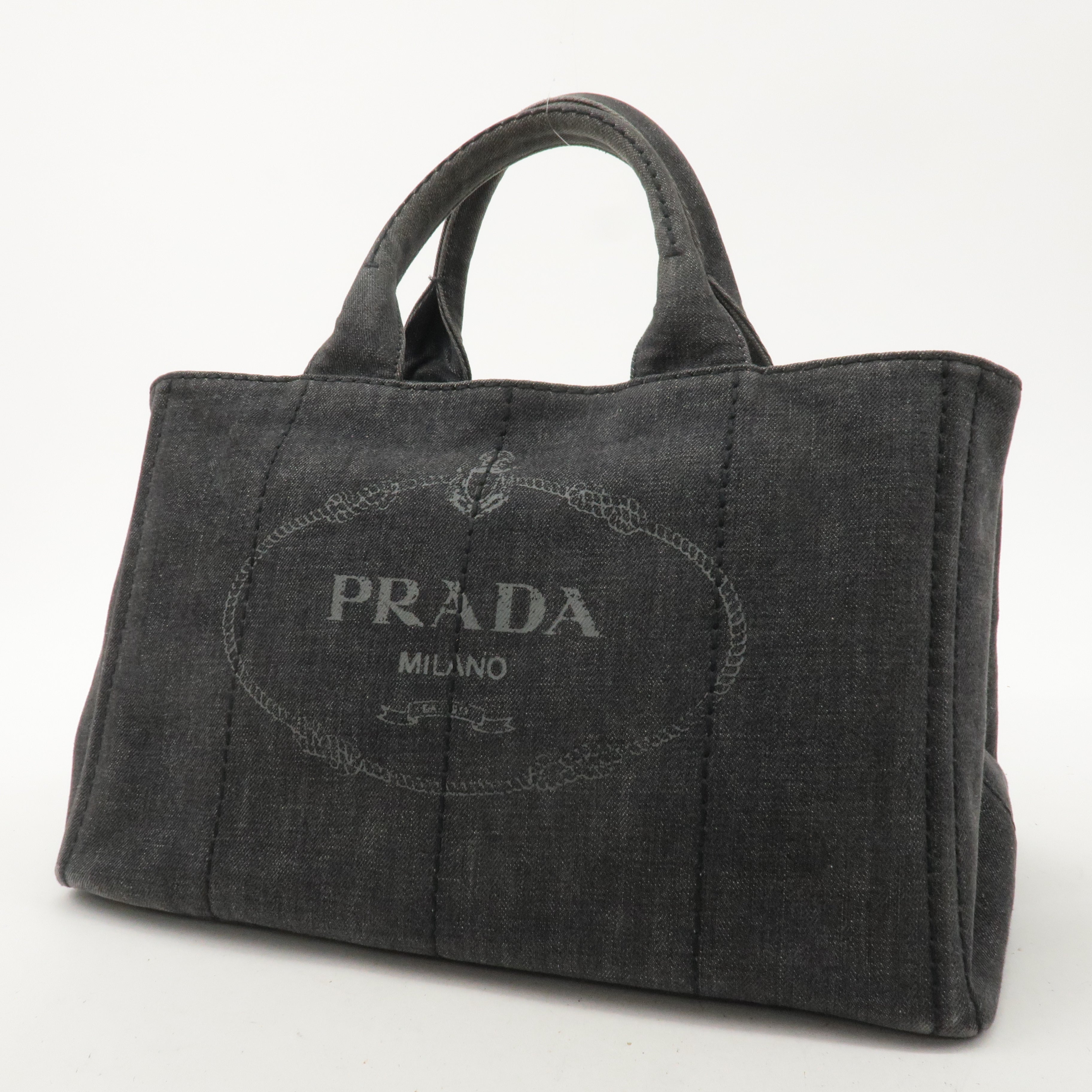 PRADA Logo Canapa Denim 2Way Bag Hand Bag Shoulder Bag Black