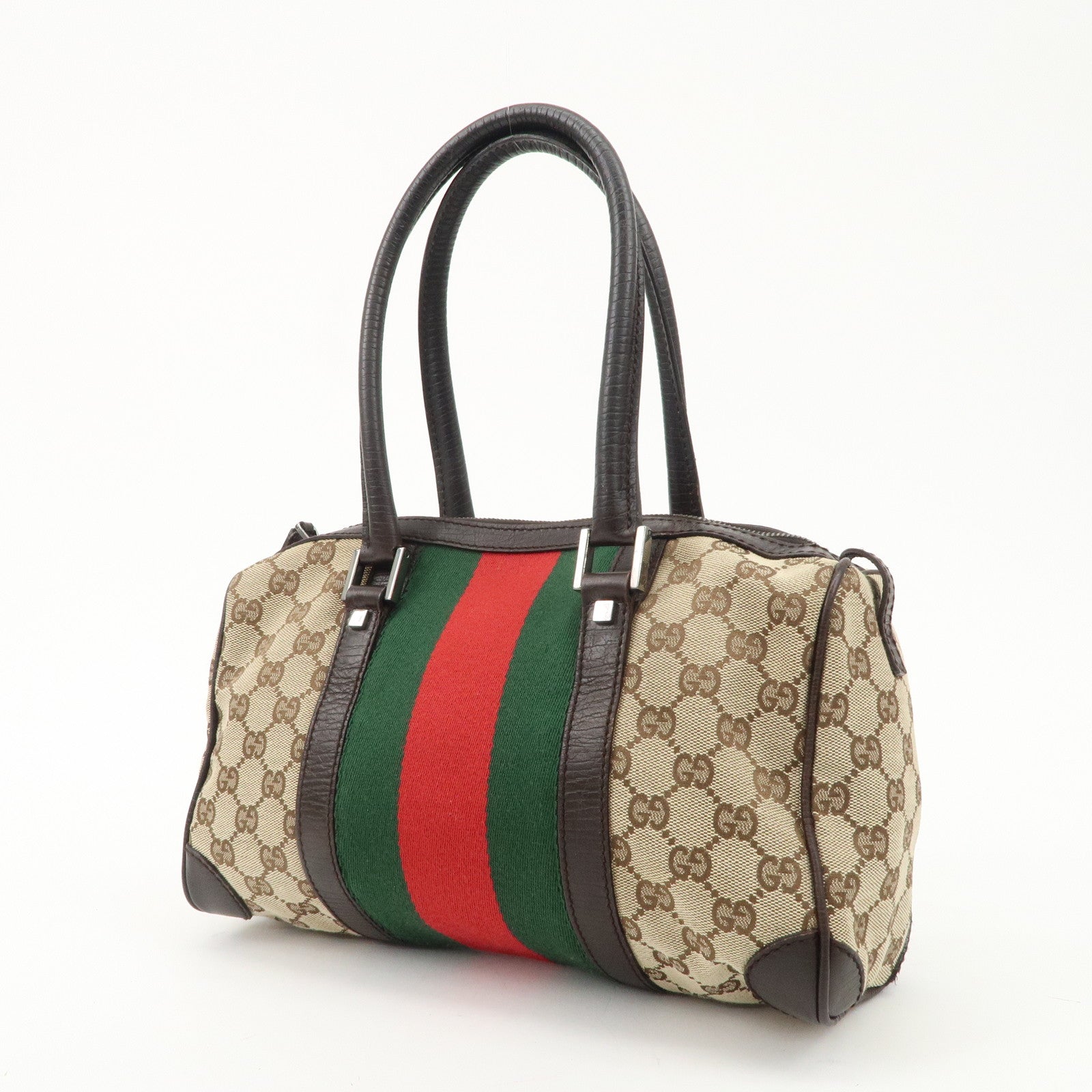 GUCCI GG Canvas Leather Mini Boston Bag Beige Brown 30458