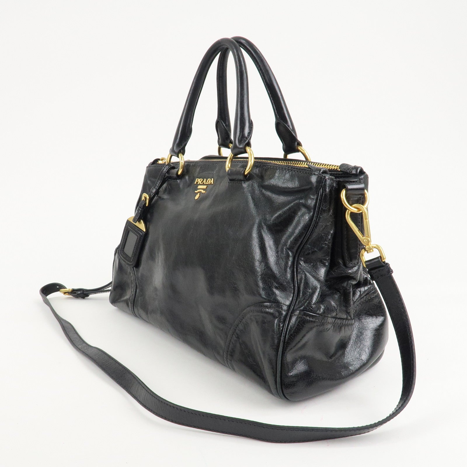 PRADA Leather 2Way Hand Bag Shoulder Bag Black BN2324